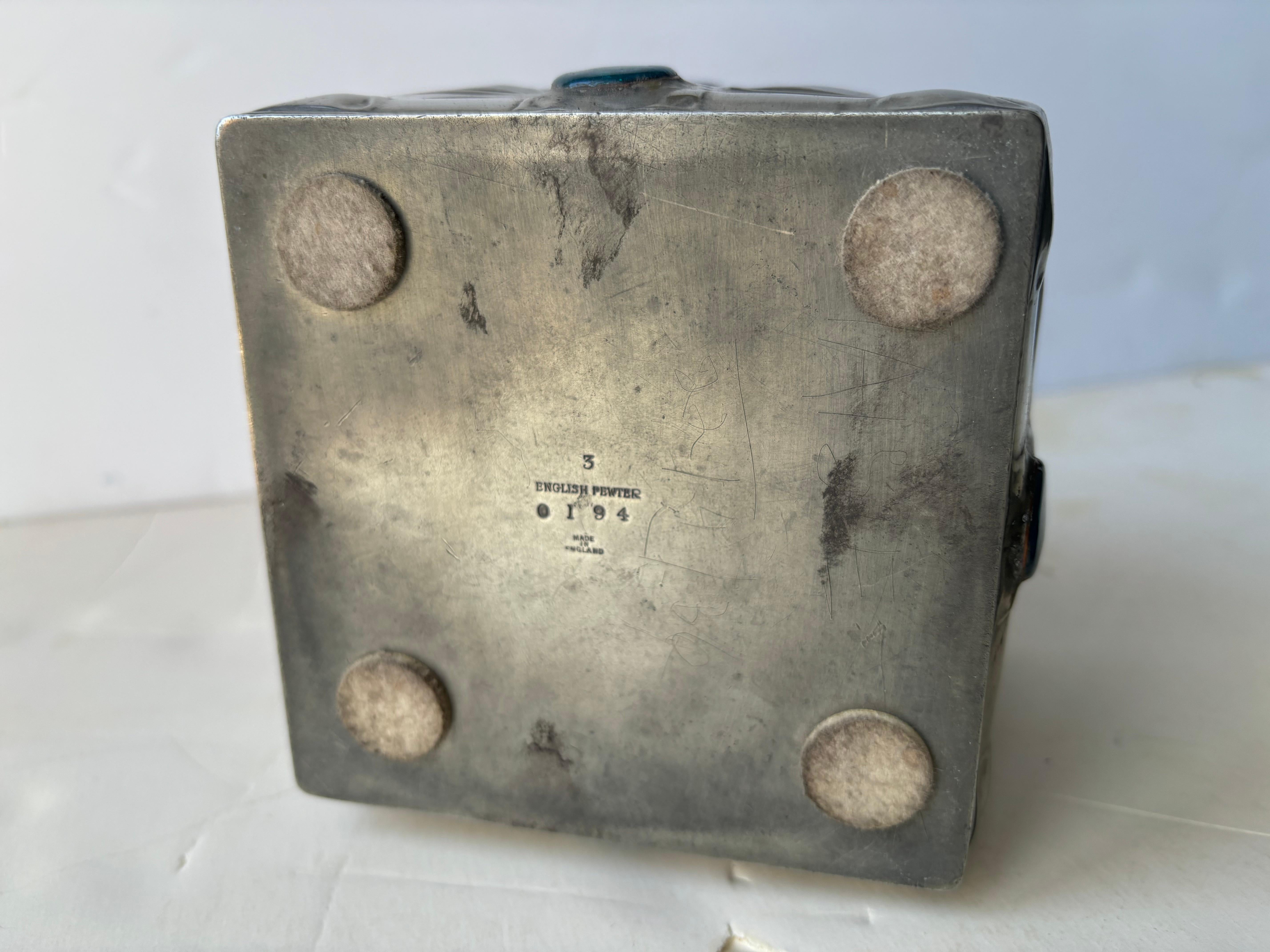 Nice and elegant pewter / enamel  box by the well UK designer/artist Archibal Knox . marked Made in England 0194