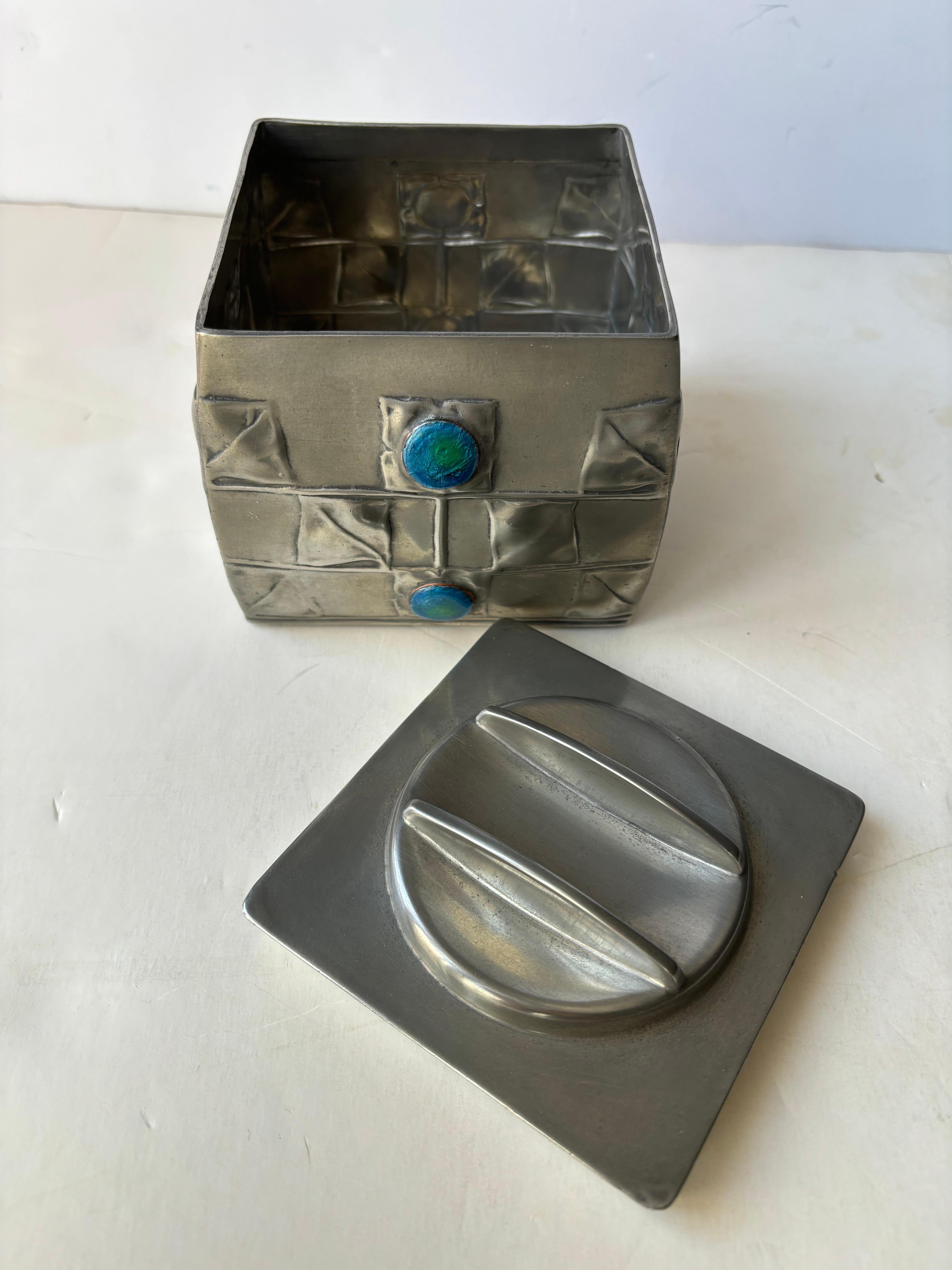 Arts and Crafts Archibald Knox for Liberty & Co box in Pewter and enamel # 0194 For Sale