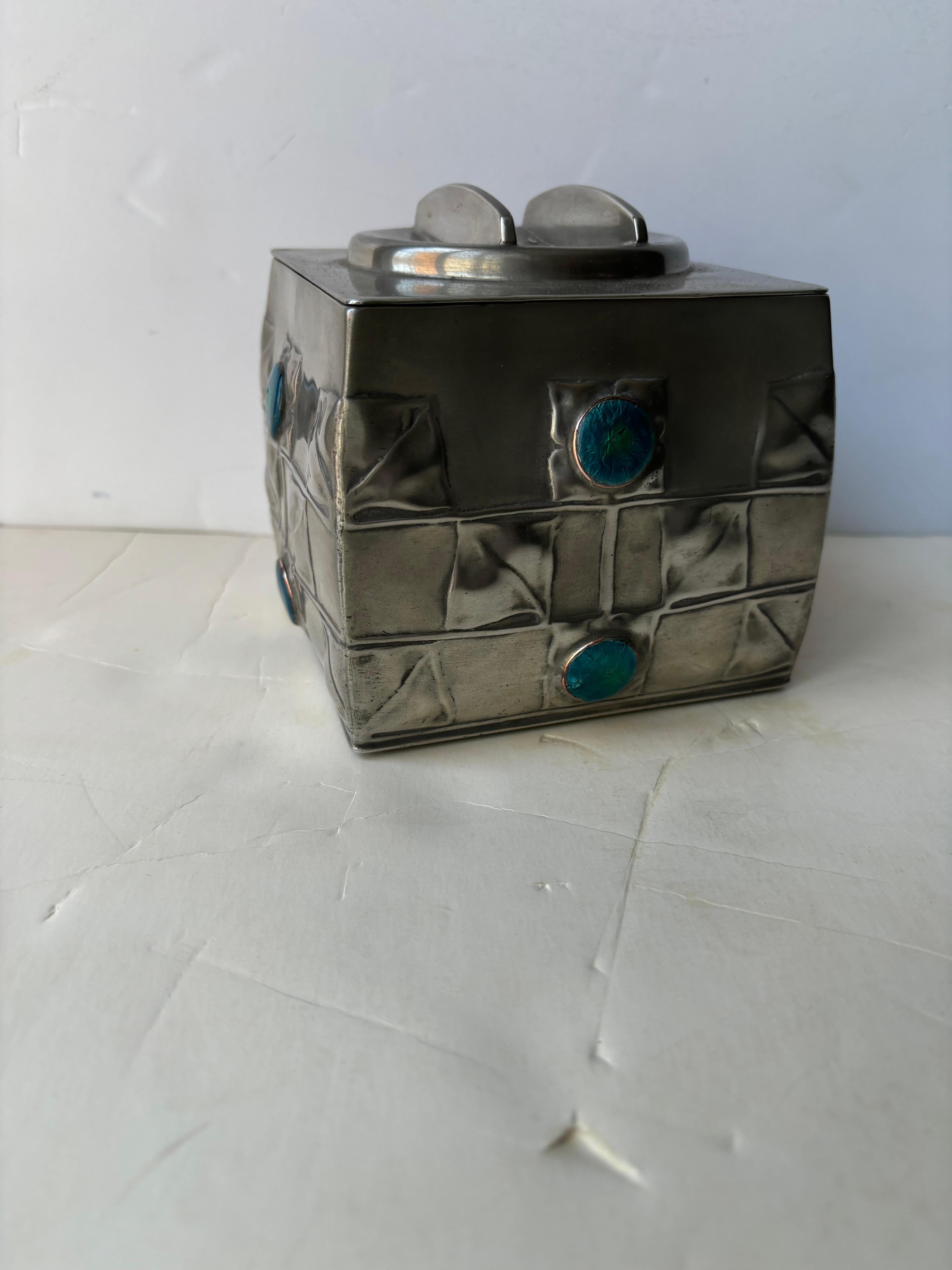 Hand-Crafted Archibald Knox for Liberty & Co box in Pewter and enamel # 0194 For Sale