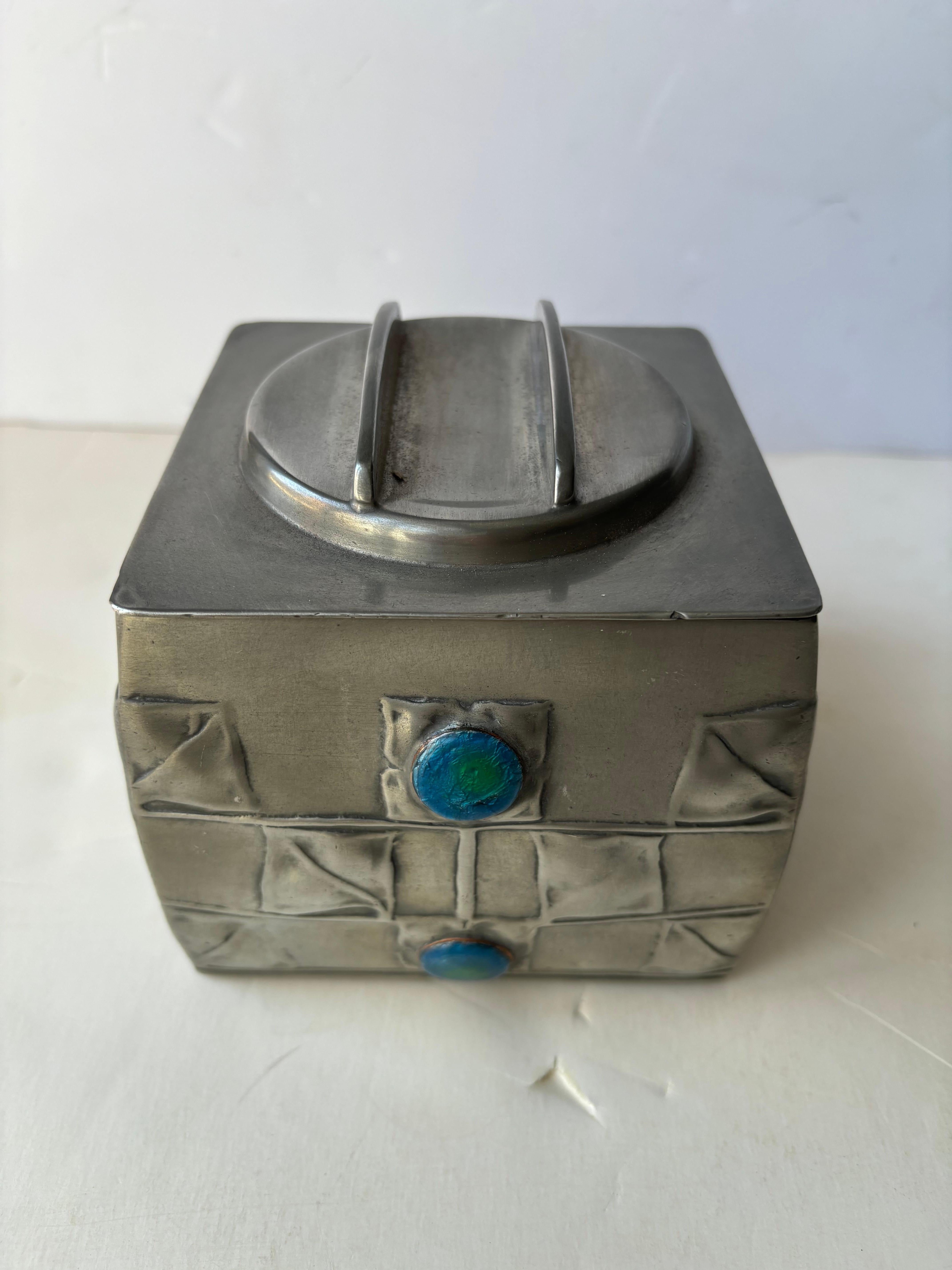 20th Century Archibald Knox for Liberty & Co box in Pewter and enamel # 0194 For Sale