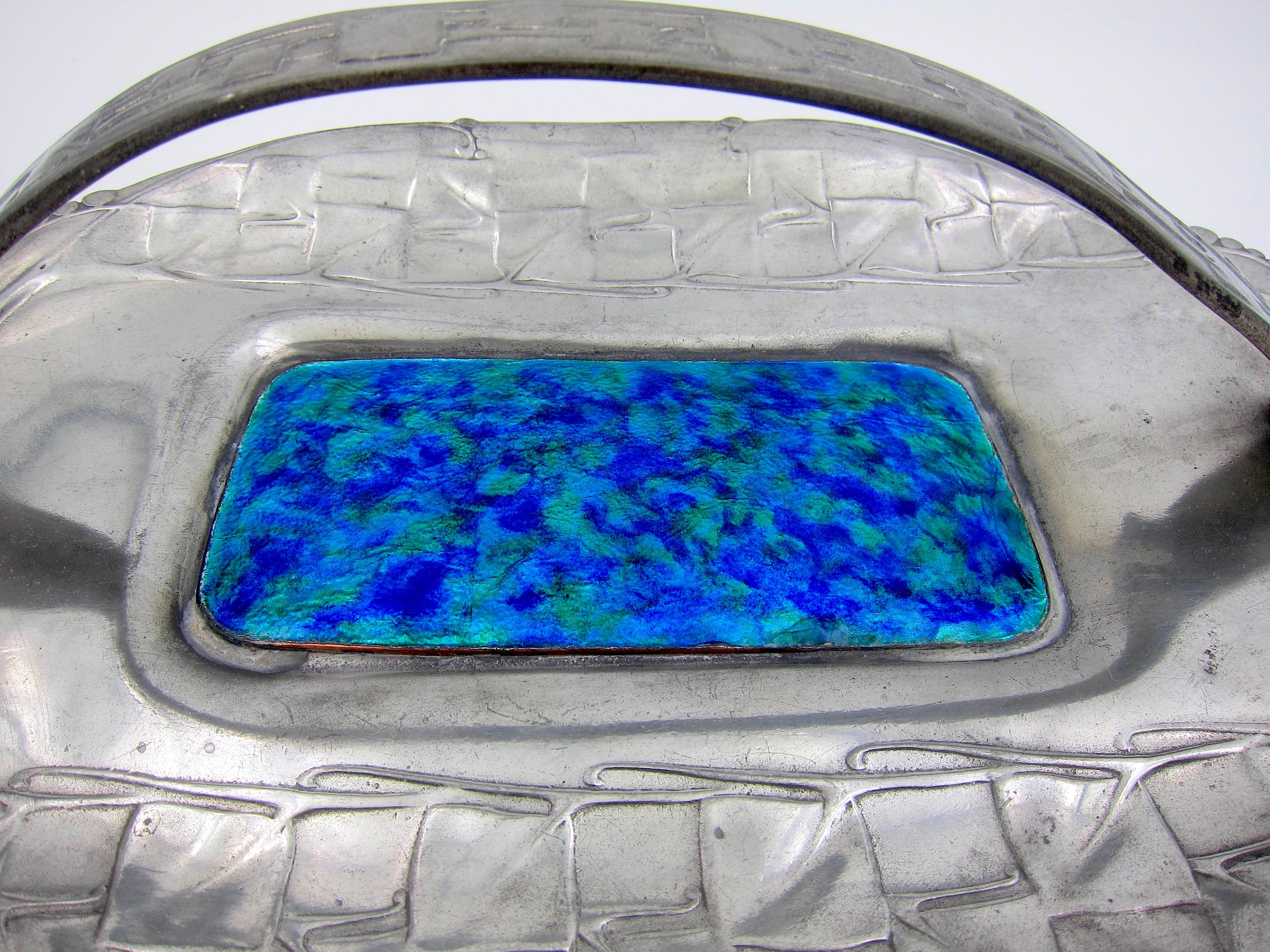 Archibald Knox for Liberty & Co Pewter and Blue Enamel Cake Tray, 1902-1905 In Good Condition In Los Angeles, CA