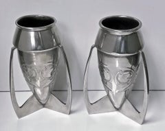 Archibald Knox Liberty and Co. Pair of Iconic Pewter Bombe Vases, circa 1902