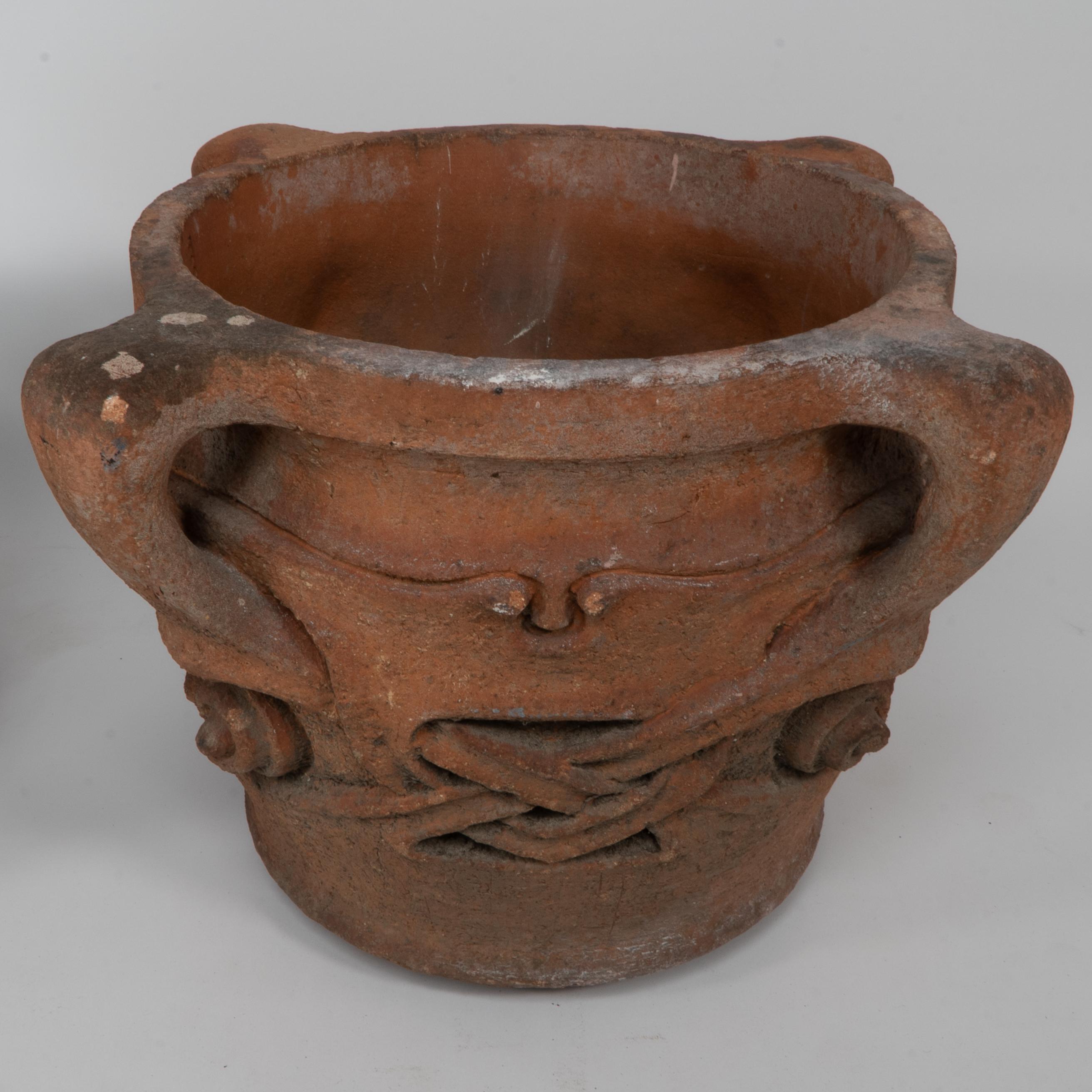 Archibald Knox. Liberty & Co. A rare & original pair of terracotta Olaf planters For Sale 4
