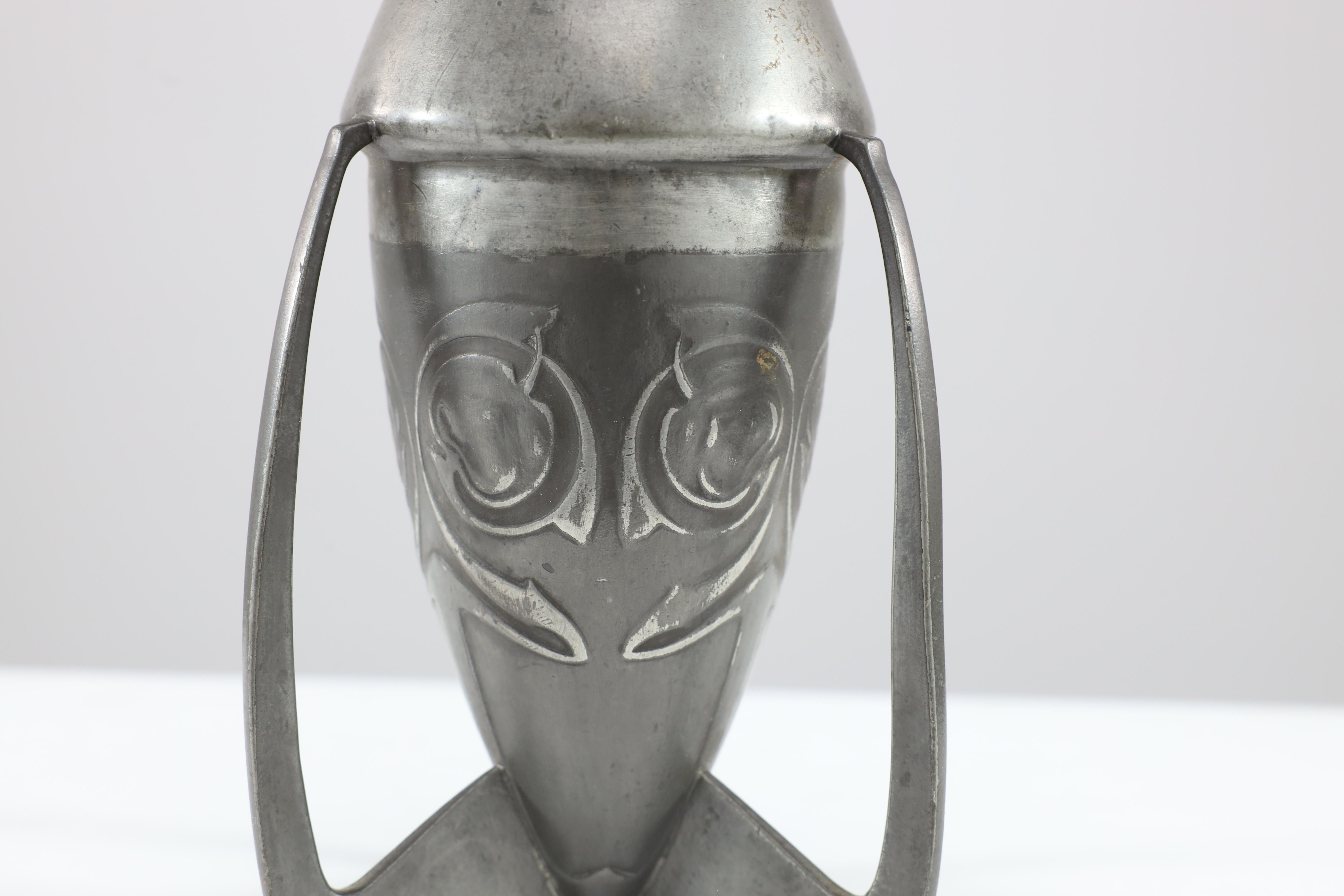 Archibald Knox Liberty & Co English Pewter 0226 An Embossed Pewter Rocket Vase  For Sale 3