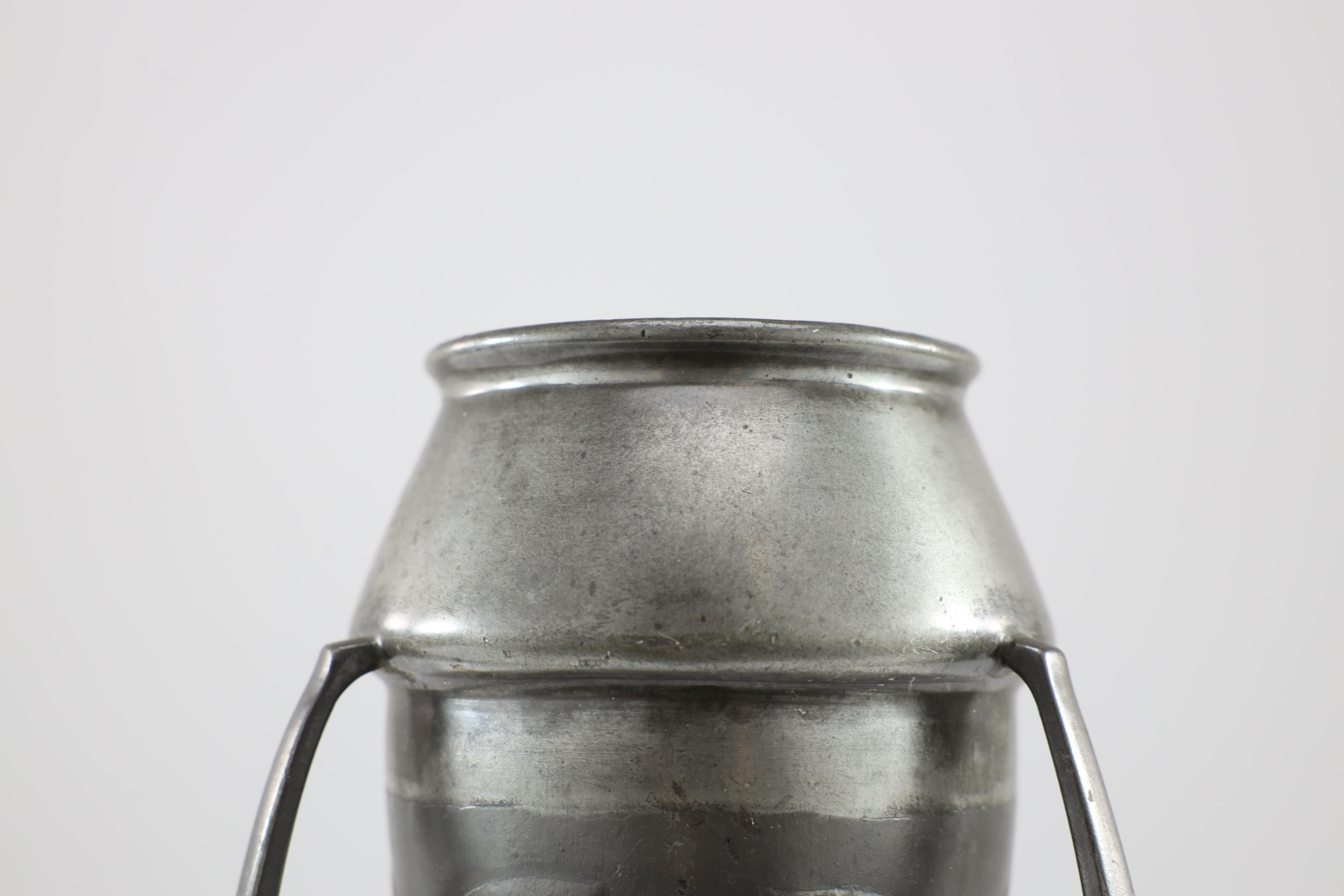 20th Century Archibald Knox Liberty & Co English Pewter 0226 An Embossed Pewter Rocket Vase  For Sale