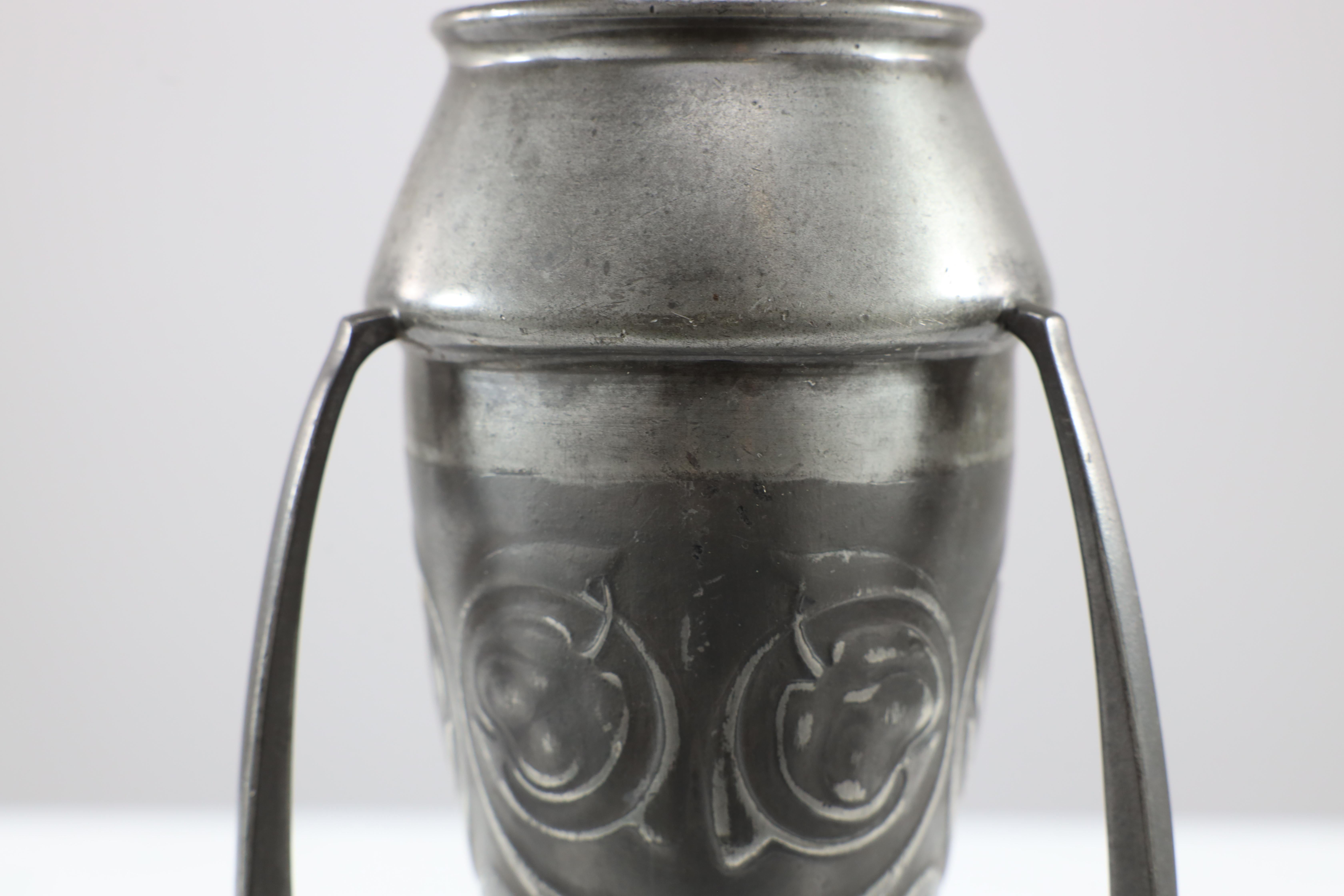 Archibald Knox Liberty & Co English Pewter 0226 An Embossed Pewter Rocket Vase  For Sale 1