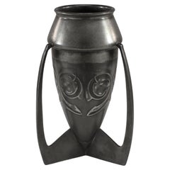 Vintage Archibald Knox Liberty & Co English Pewter 0226 An Embossed Pewter Rocket Vase 