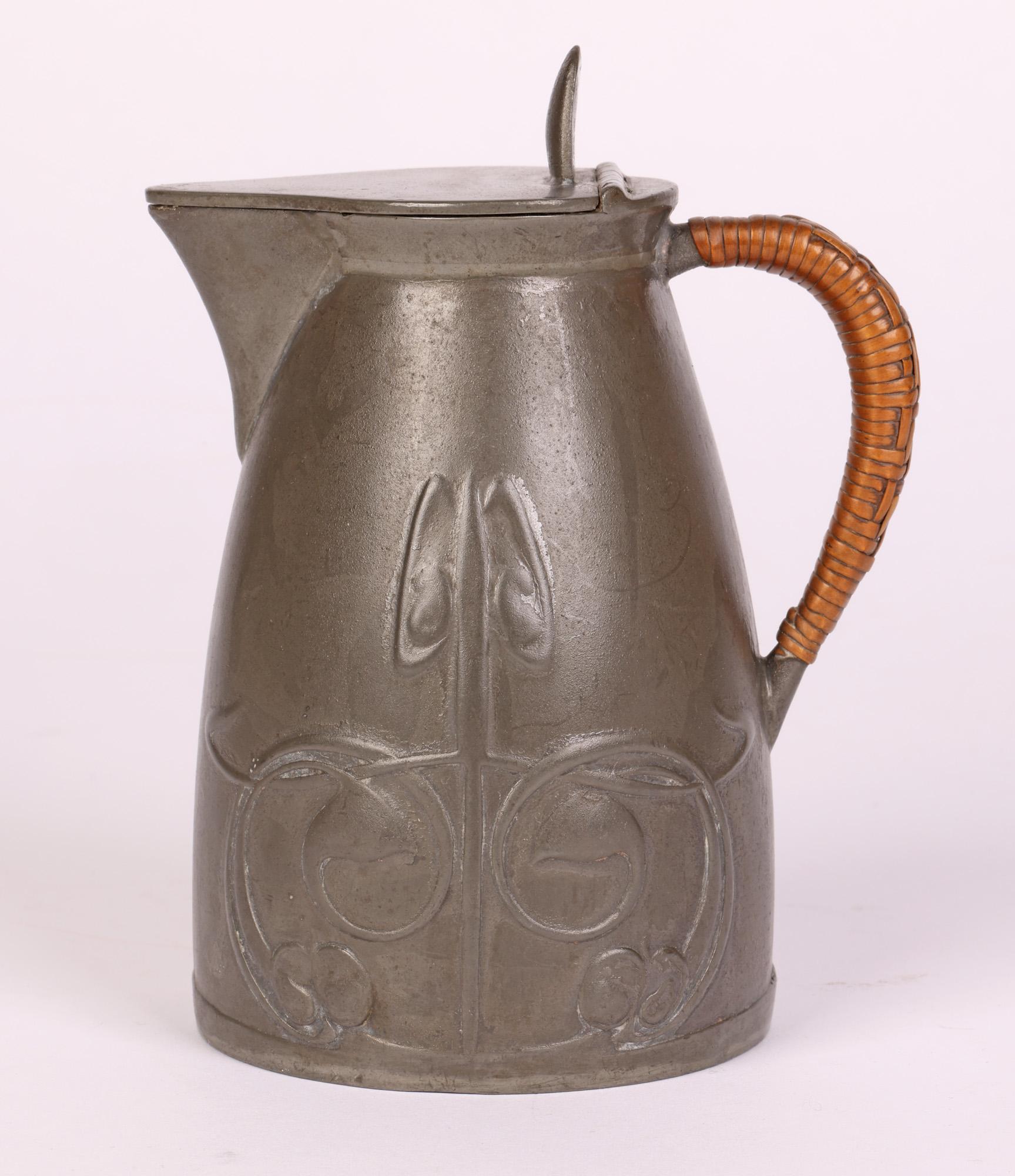 Hand-Crafted Archibald Knox Tudric Art Nouveau Lidded Pewter Jug For Sale
