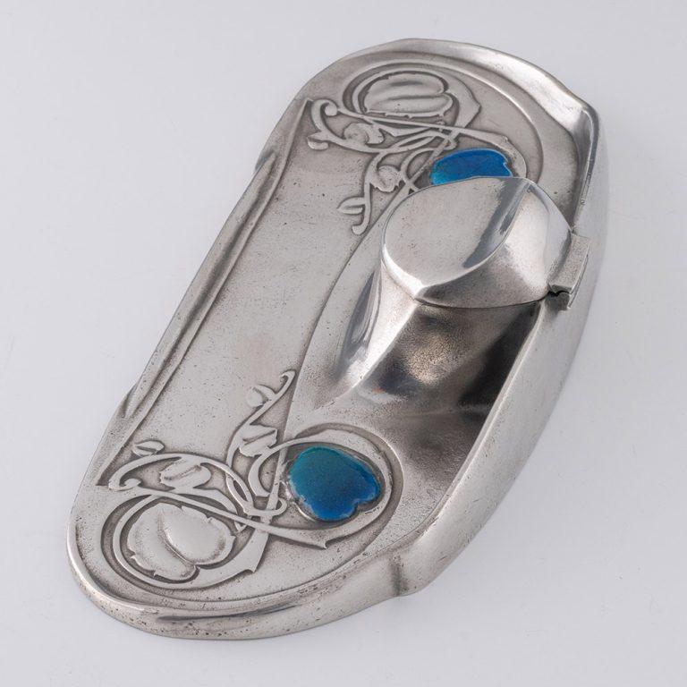 Arts and Crafts Archibald Knox Tudric Pewter and Enamel Inkwell c1905 For Sale
