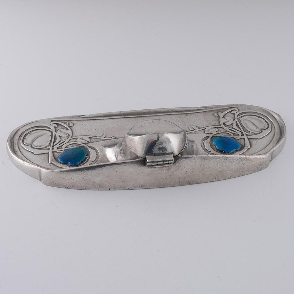 British Archibald Knox Tudric Pewter and Enamel Inkwell c1905 For Sale