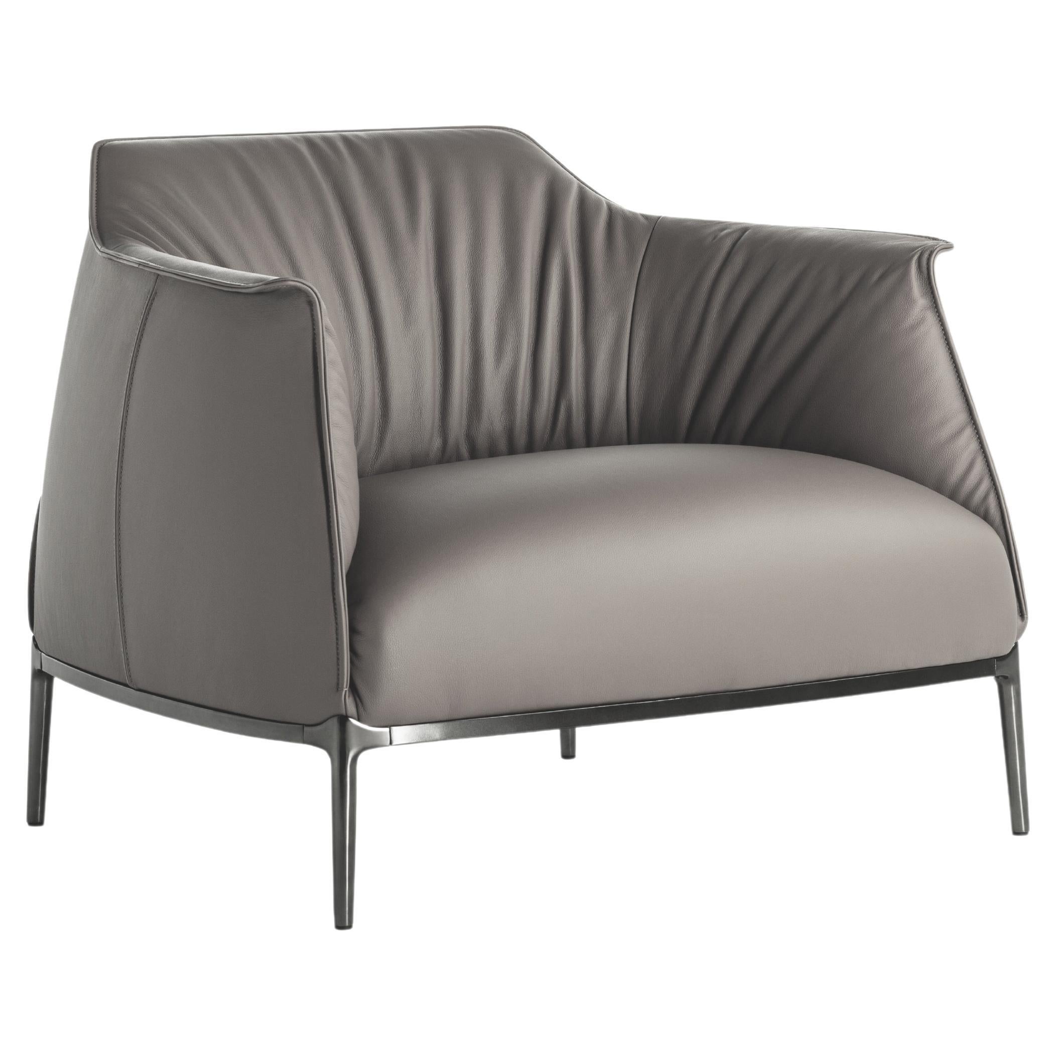 Archibald grand fauteuil en cuir véritable Pelle Sc 26 Topo gris clair en vente