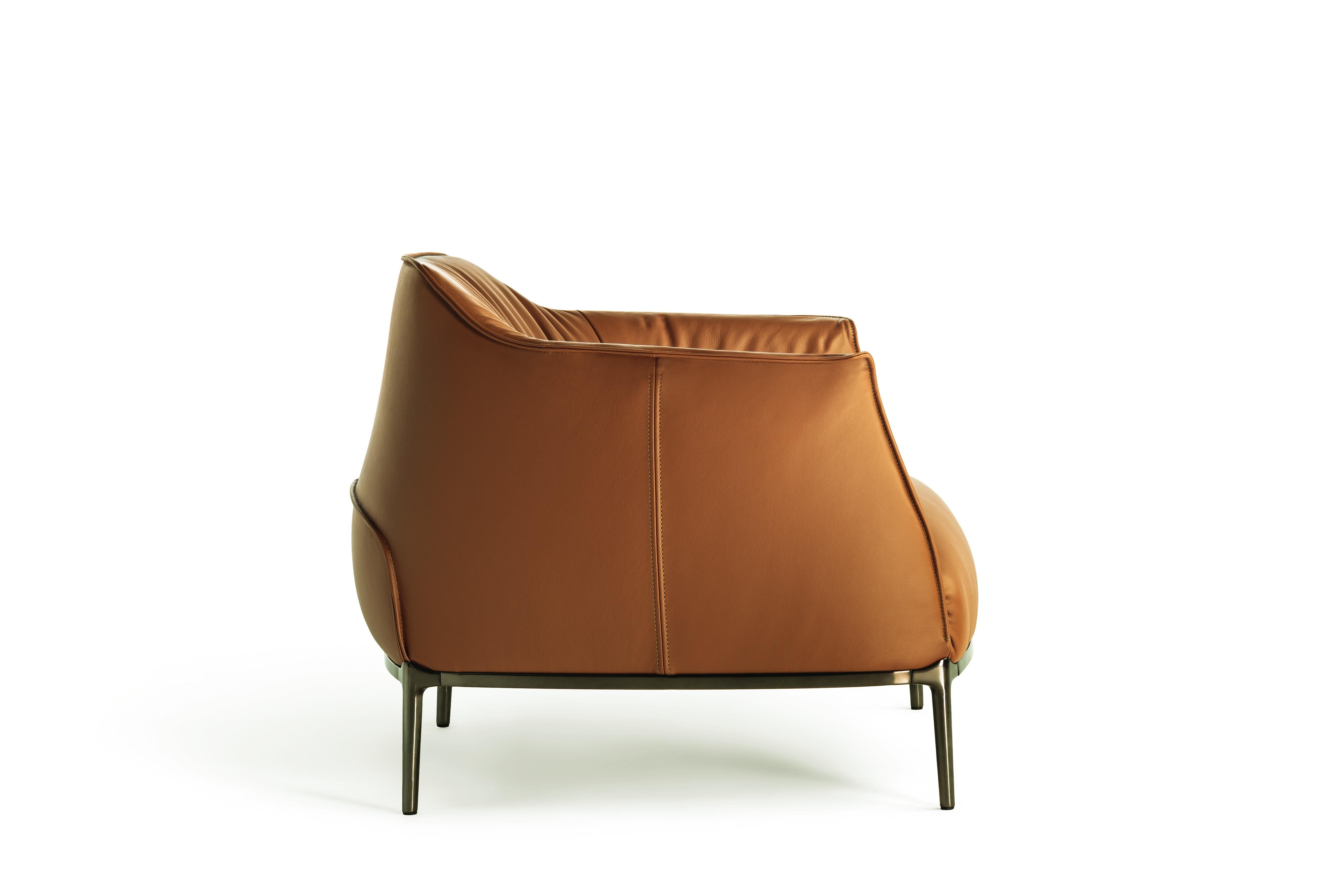 Moderne Archibald grand fauteuil en cuir véritable en Pelle Sc 66 marron clair Inde en vente