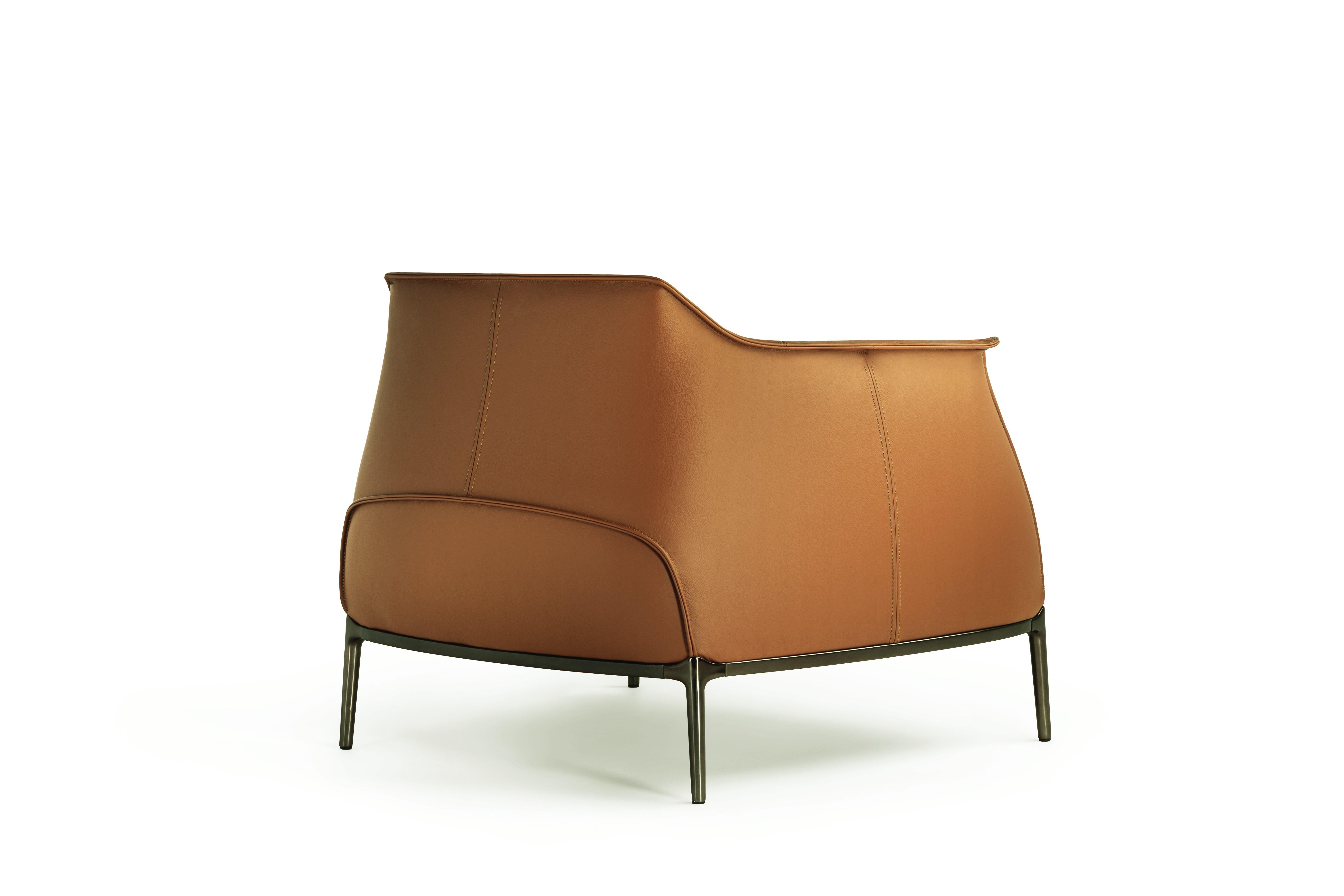 italien Archibald grand fauteuil en cuir véritable en Pelle Sc 66 marron clair Inde en vente