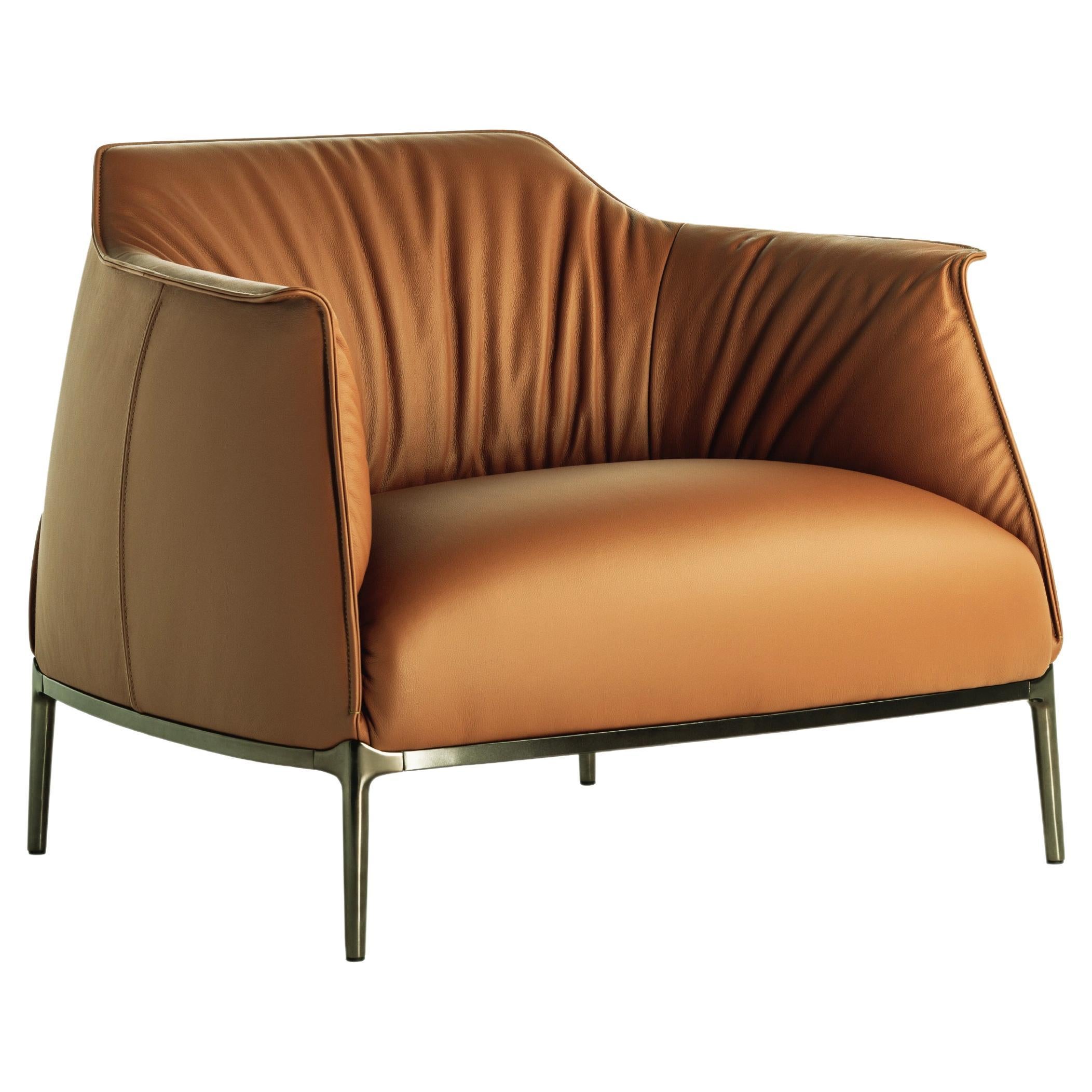 Archibald grand fauteuil en cuir véritable en Pelle Sc 66 marron clair Inde en vente