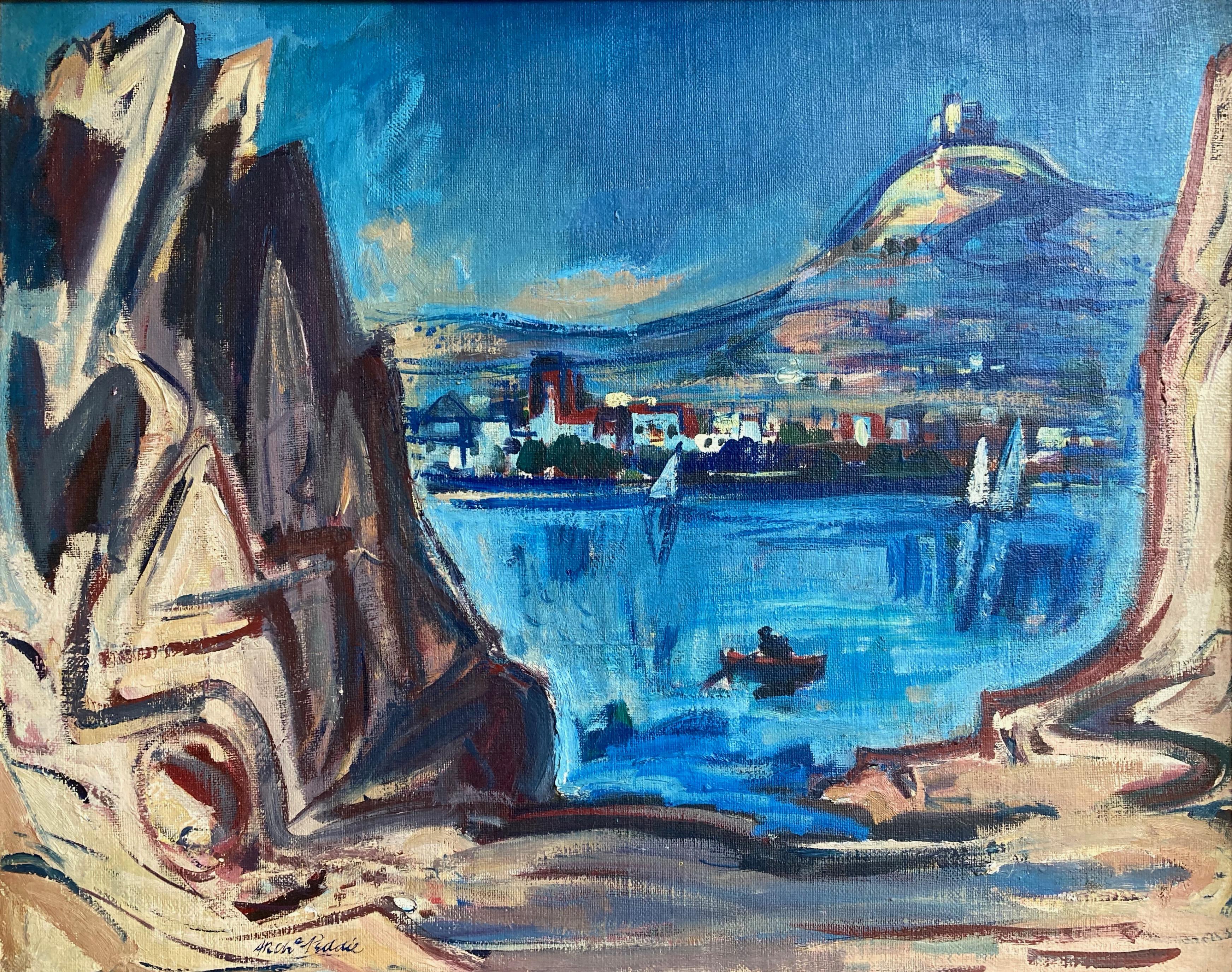 Archibald Peddie, Scottish expressionist, Large Mediterranean harbour view 8