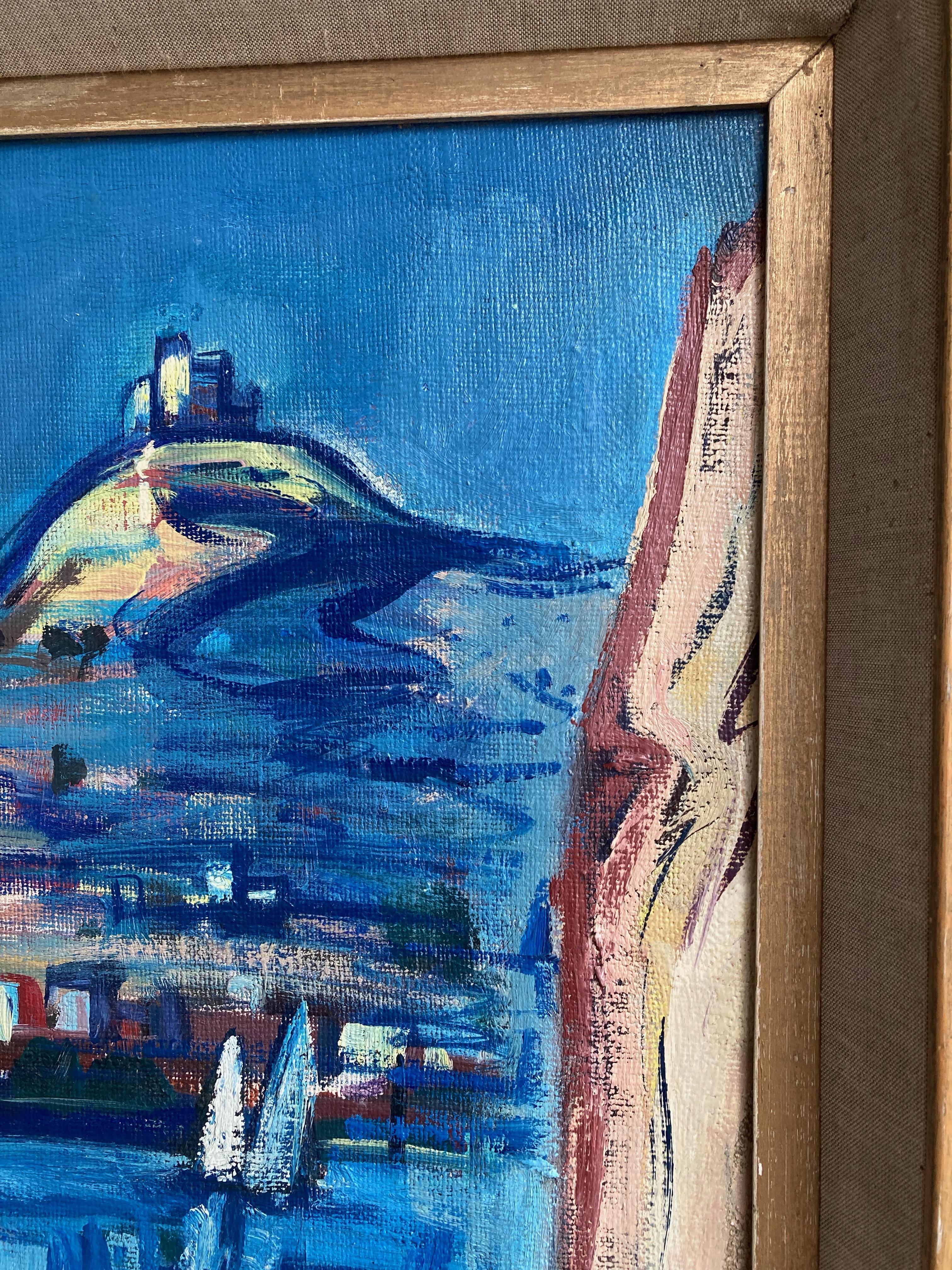 Archibald Peddie, Scottish expressionist, Large Mediterranean harbour view 1
