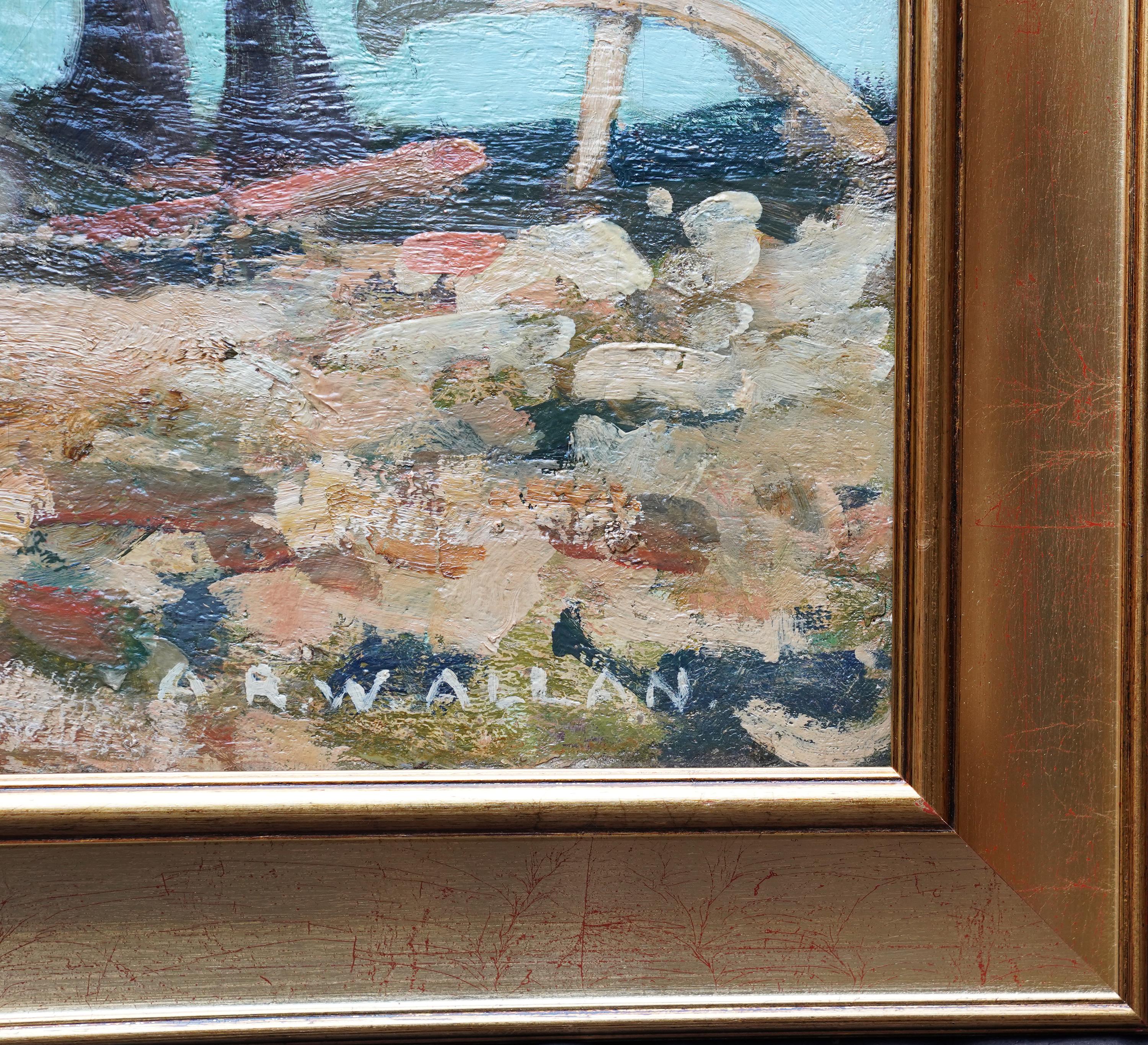 Chevaux de labour et laboureur - peinture à l'huile impressionniste équine écossaise des années 40 en vente 6