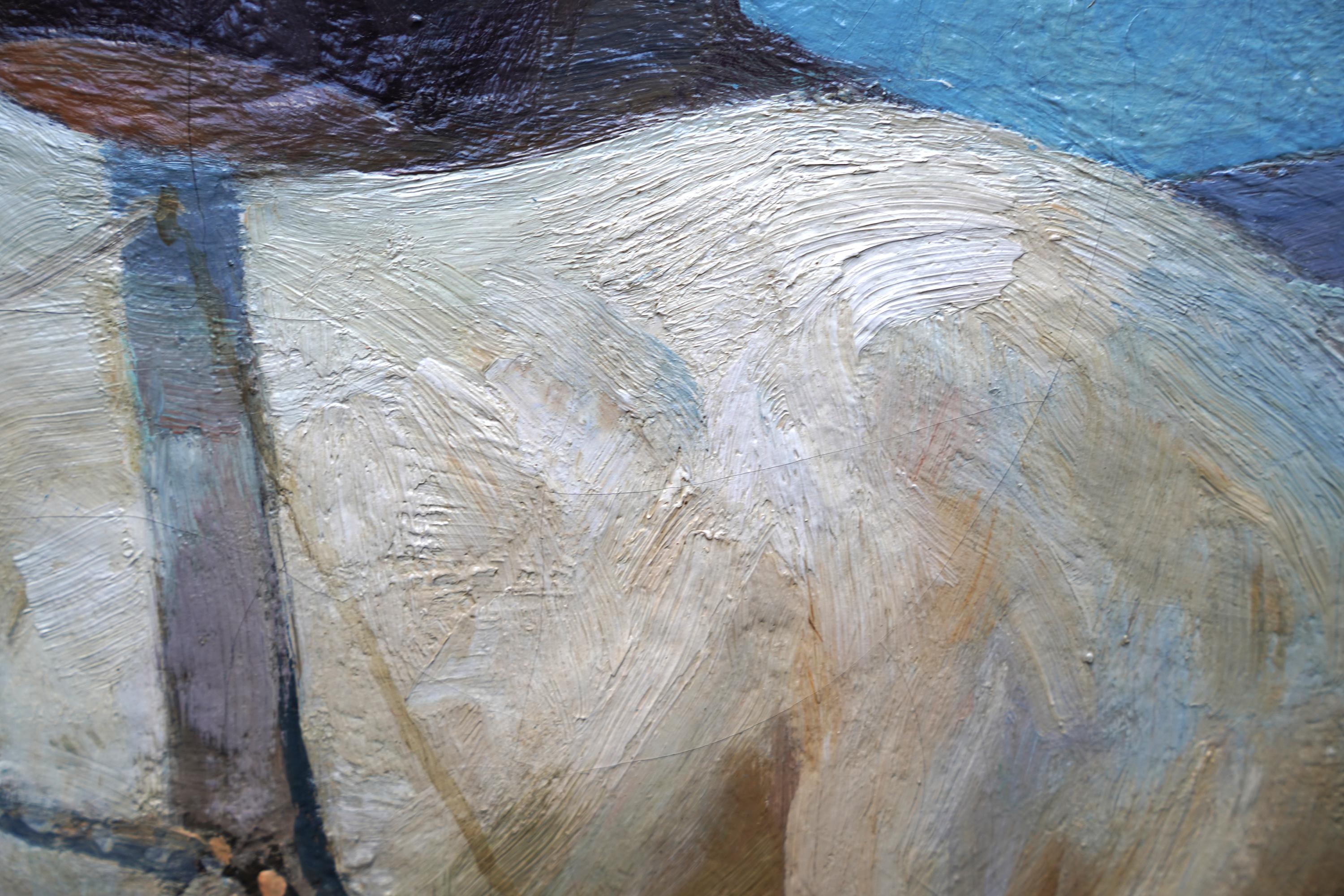 Chevaux de labour et laboureur - peinture à l'huile impressionniste équine écossaise des années 40 en vente 1