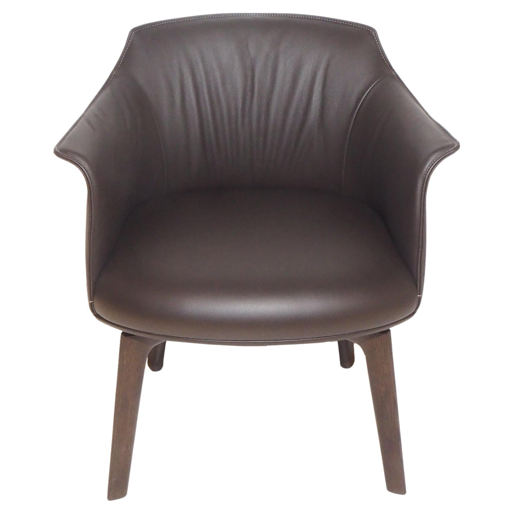Archibald Swivel Dining Chair in Genuine Leather Pelle SC 29 Ardesia Dark Brown For Sale