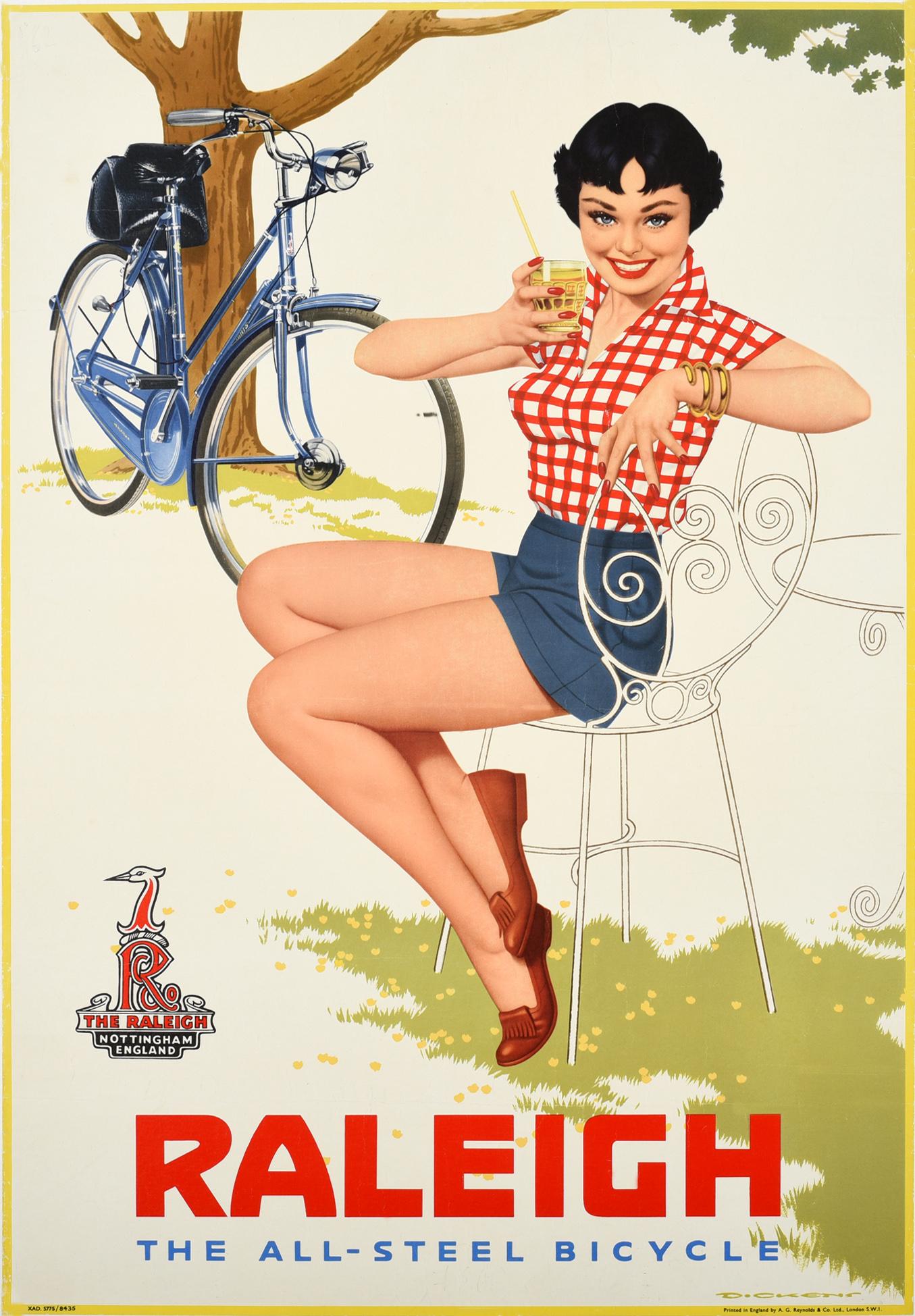 Archie Dickens Print - Original Vintage Raleigh The All-Steel Bicycle Poster Midcentury Pin-Up Style Ad