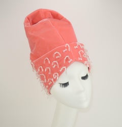 Archie Eason Beaded Peach Velvet Turban Hat, 1965