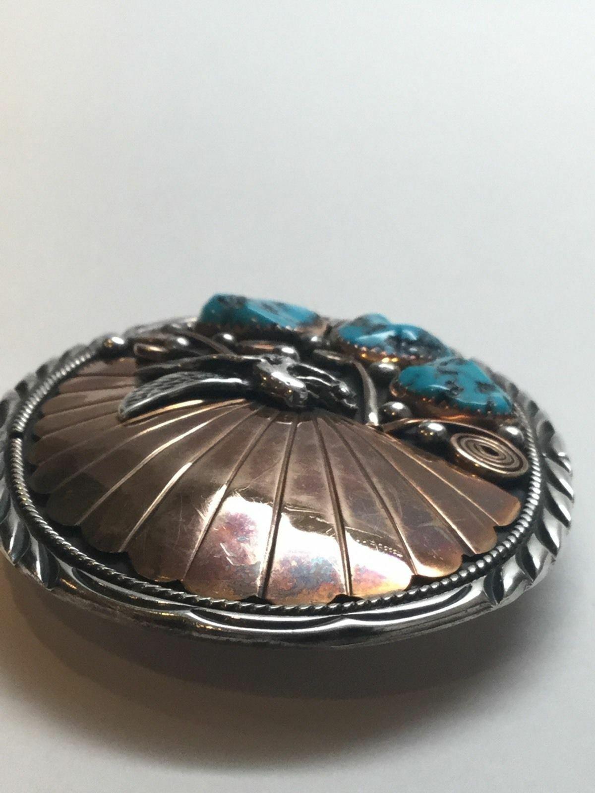 Mixed Cut Archie Martinez Navajo Sterling Silver and Gold Plated Turquoise Belt Buckle