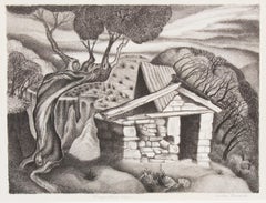 Archie Musick WPA-Era Signed Lithograph “Prospector’s Cabin” 1937