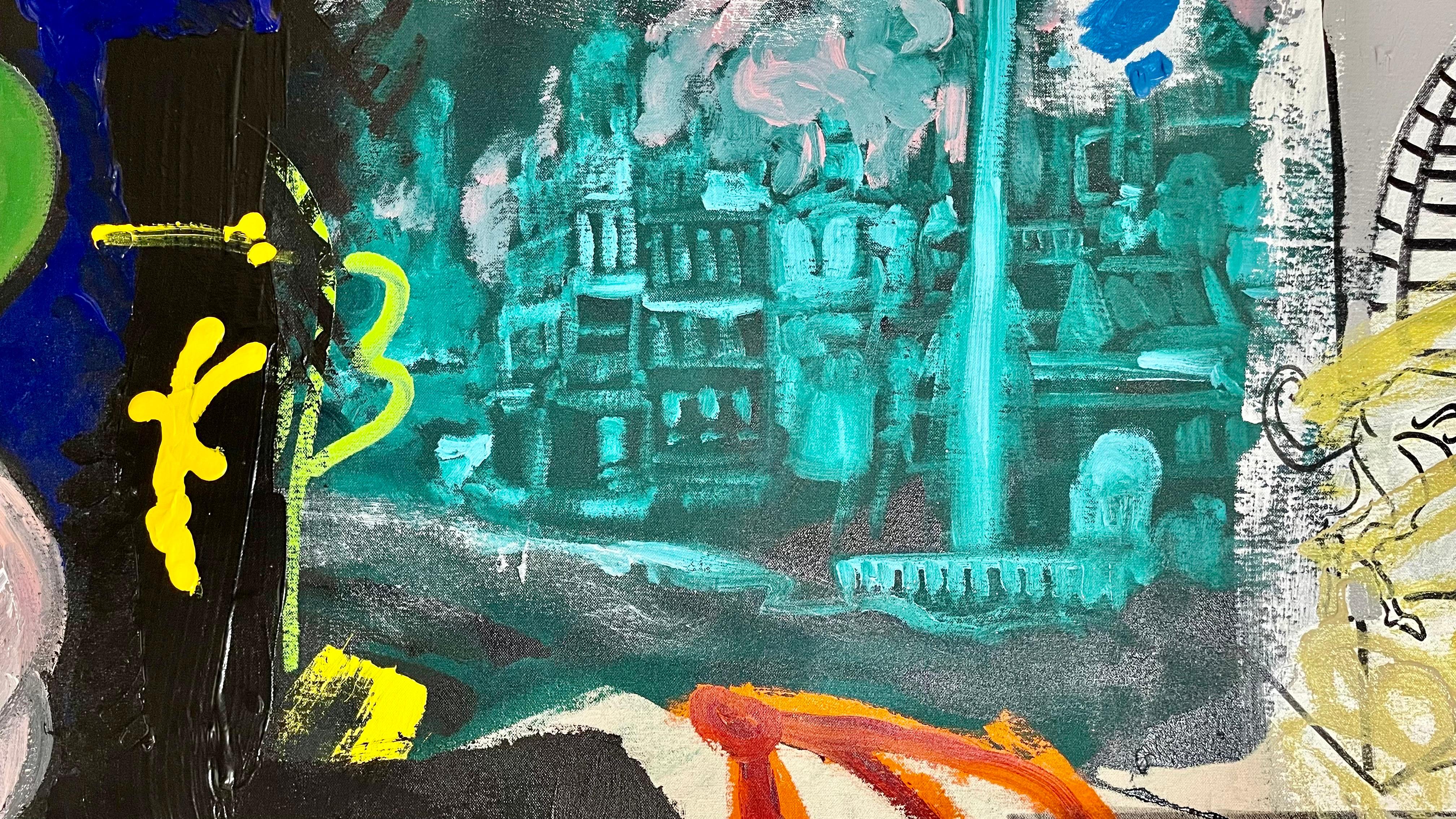 Gran cuadro al óleo Archie Rand de dibujos animados expresionistas abstractos Dusseldorf en venta 4