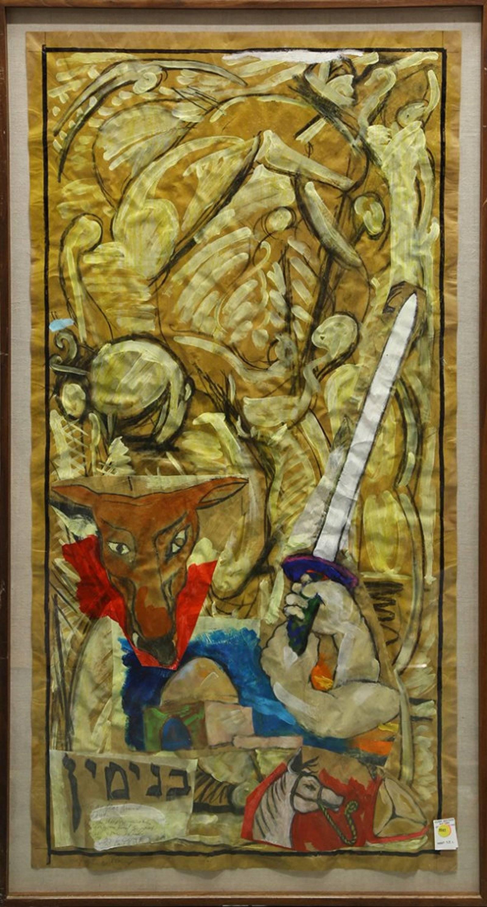 Tribu de Benjamin, grand tableau judaïque de collage en techniques mixtes - Painting de Archie Rand