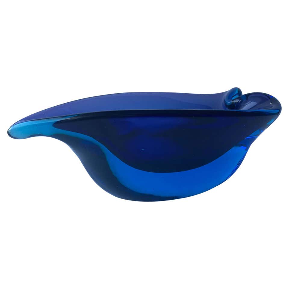 Antonio da Ros Asymetric Murano Glass Sommerso Bowl/Dish, Uranium/Blue ...