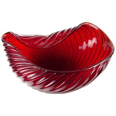 Archimede Seguso Murano 1955 Ruby Red Italian Art Glass Ribbed Centerpiece Bowl
