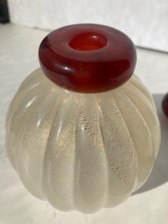 Archimede Seguo Murano ribbed  glass and gold flakes perfume bottle, stopper .