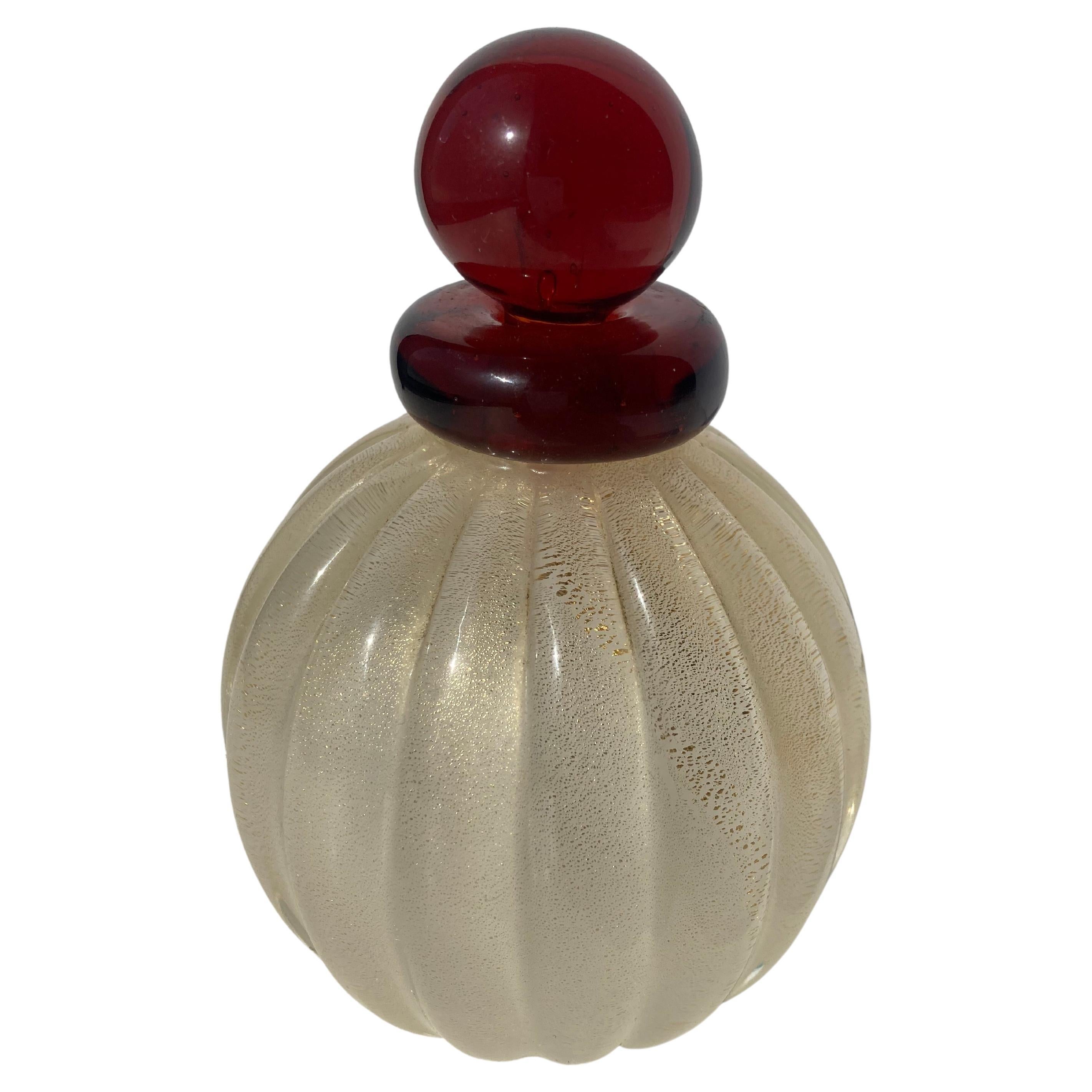 Archimede Seguso Red Murano Glass Perfume Bottle with Gold Stopper at ...