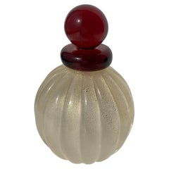 Archimede Seguo Murano ribbed  glass and gold flakes perfume bottle, stopper .