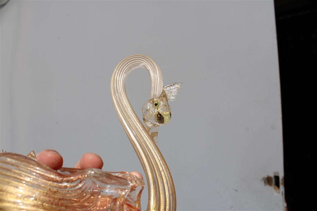 Archimede Seguso 1940s Ciotola in vetro di Murano a forma di cigno con polvere d'oro rosso italiano in vendita 4