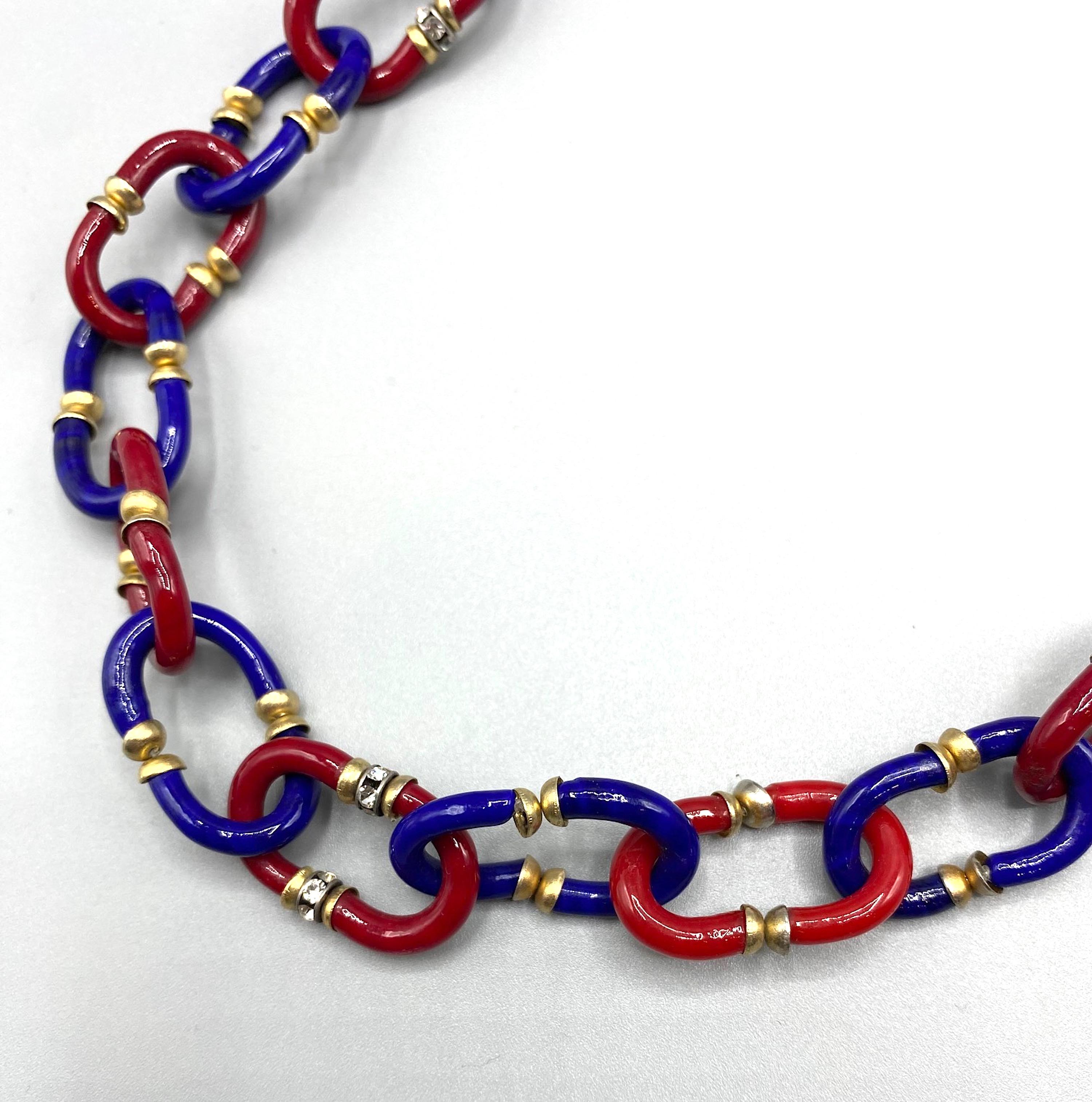 Archimede Seguso 1950/60s Blue Red Glass Necklace In Good Condition In New York, NY