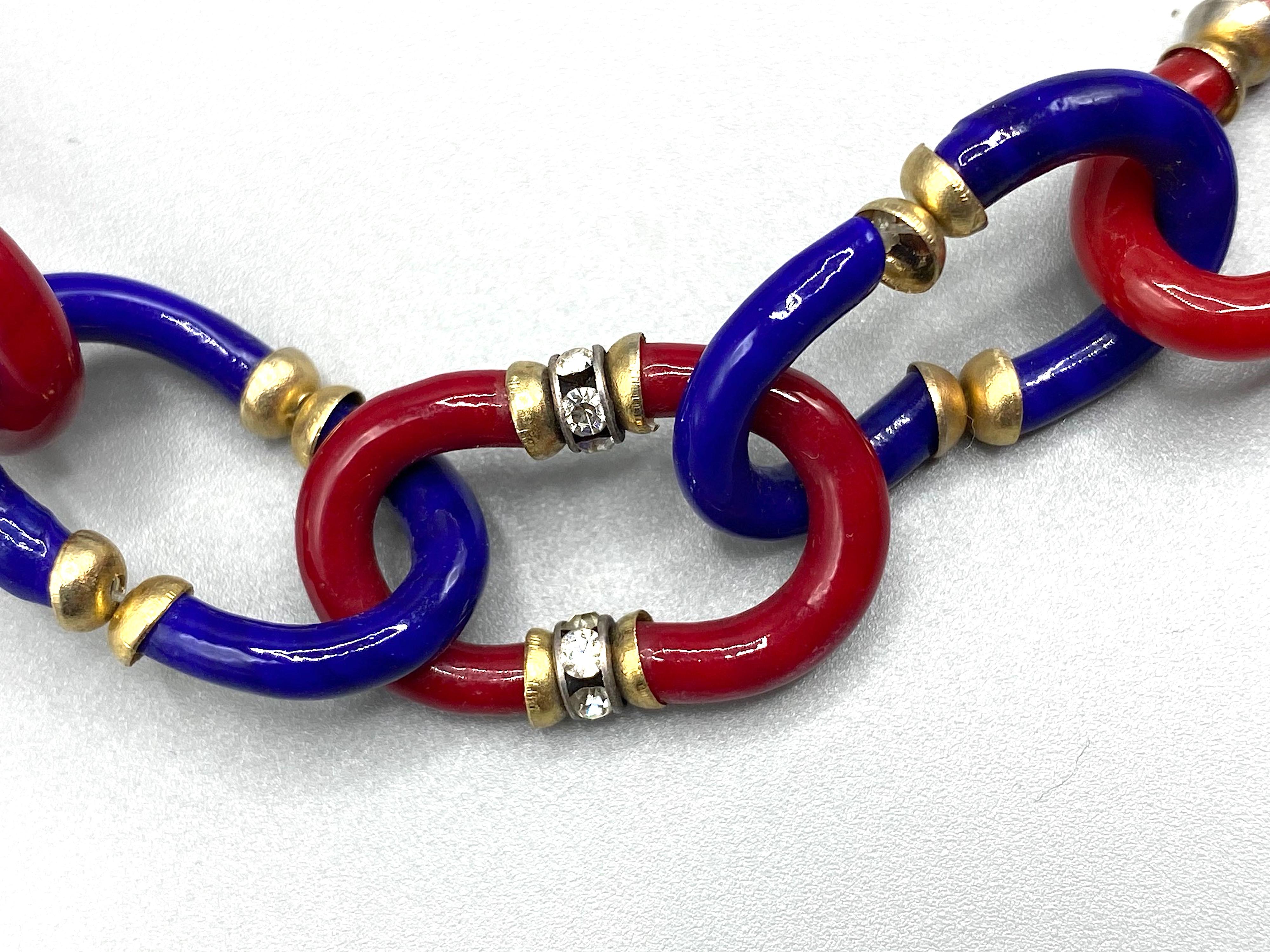 Women's or Men's Archimede Seguso 1950/60s Blue Red Glass Necklace