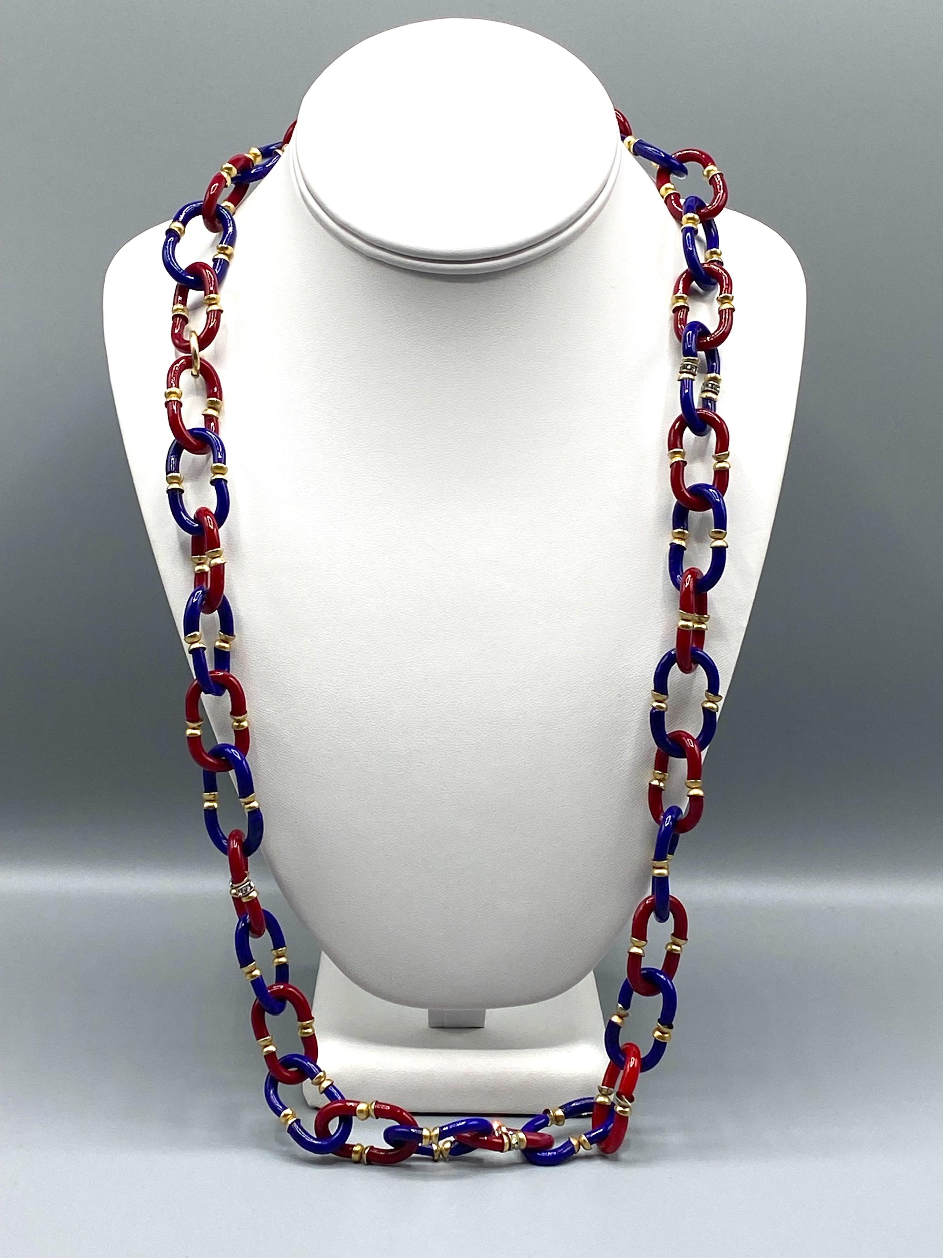 Archimede Seguso 1950/60s Blue Red Glass Necklace 1