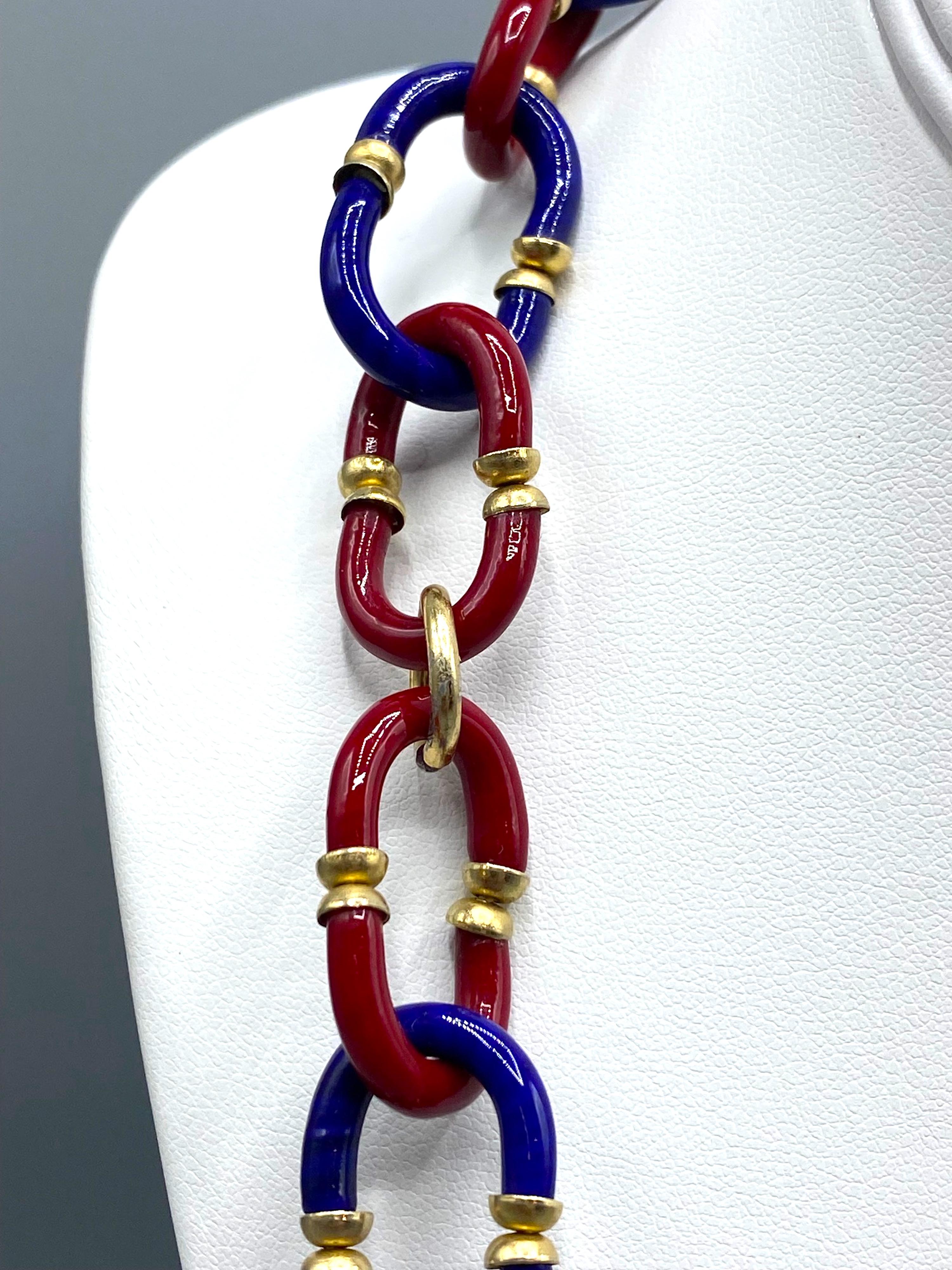Archimede Seguso 1950/60s Blue Red Glass Necklace 2