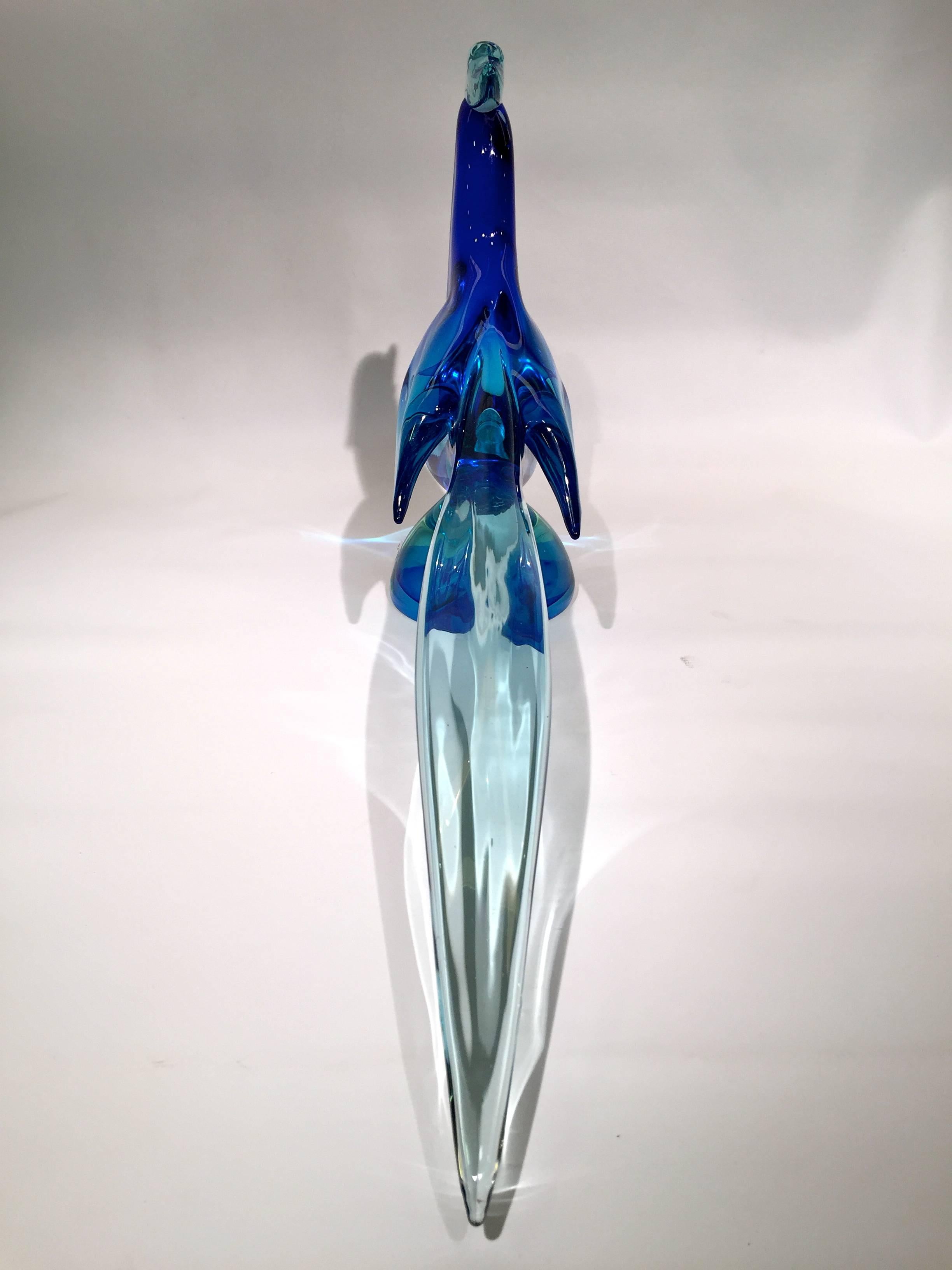 Italian Archimede Seguso 1950 Blue Cobalt Cock in Murano Glass For Sale