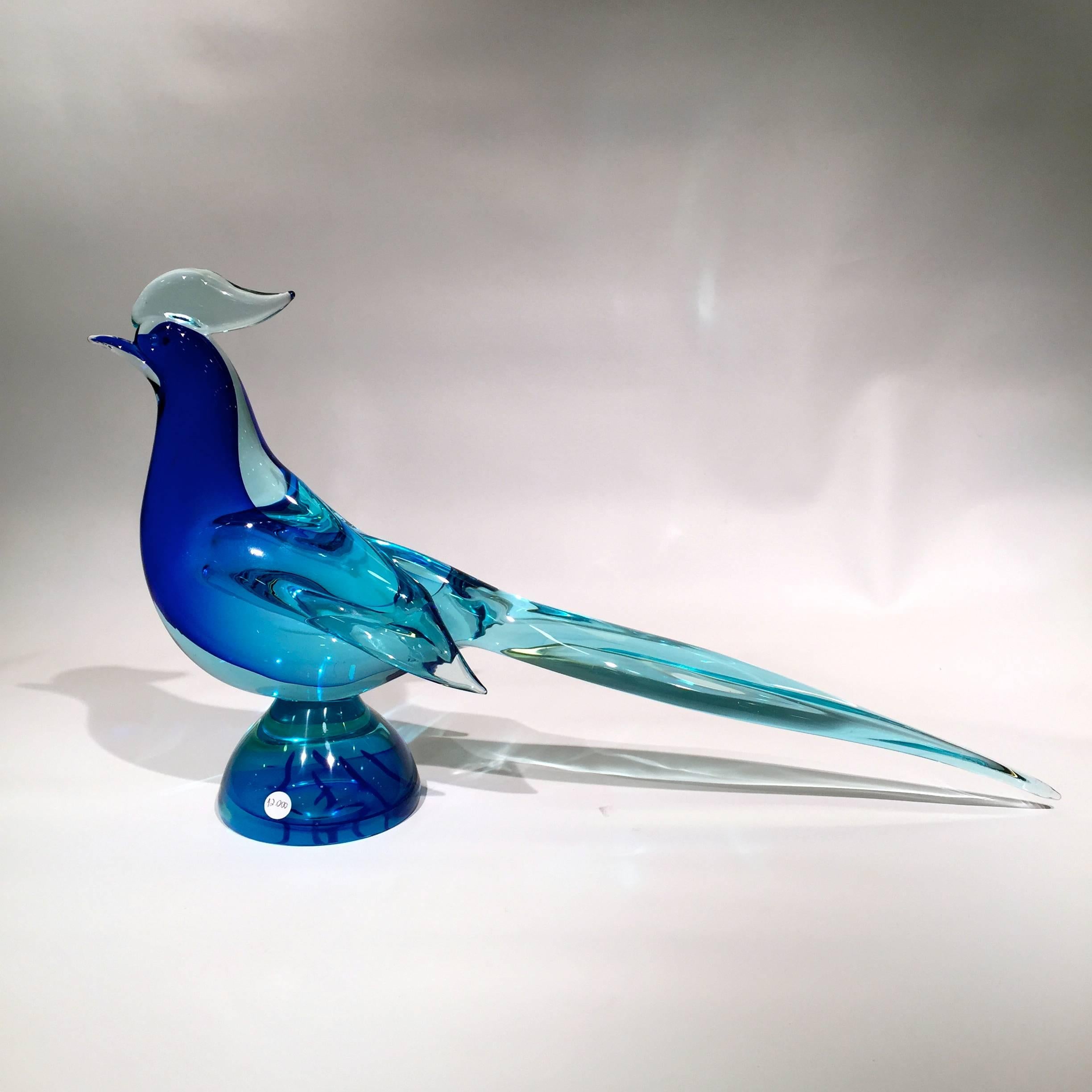 Appliqué Archimede Seguso 1950 Blue Cobalt Cock in Murano Glass For Sale