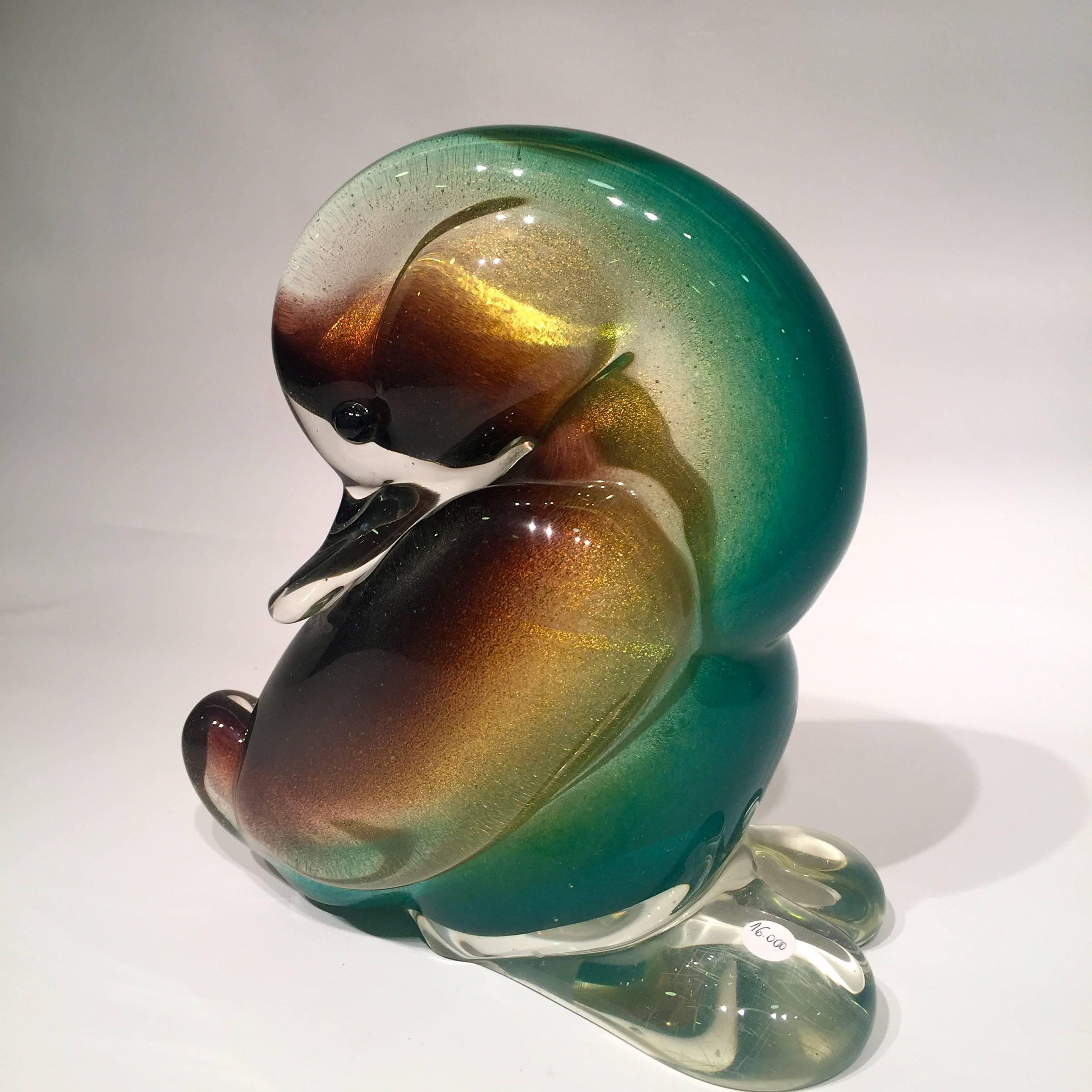 Mid-Century Modern Archimede Seguso, 1950, canard multicolore en verre de Murano « Fumatto oro » en vente