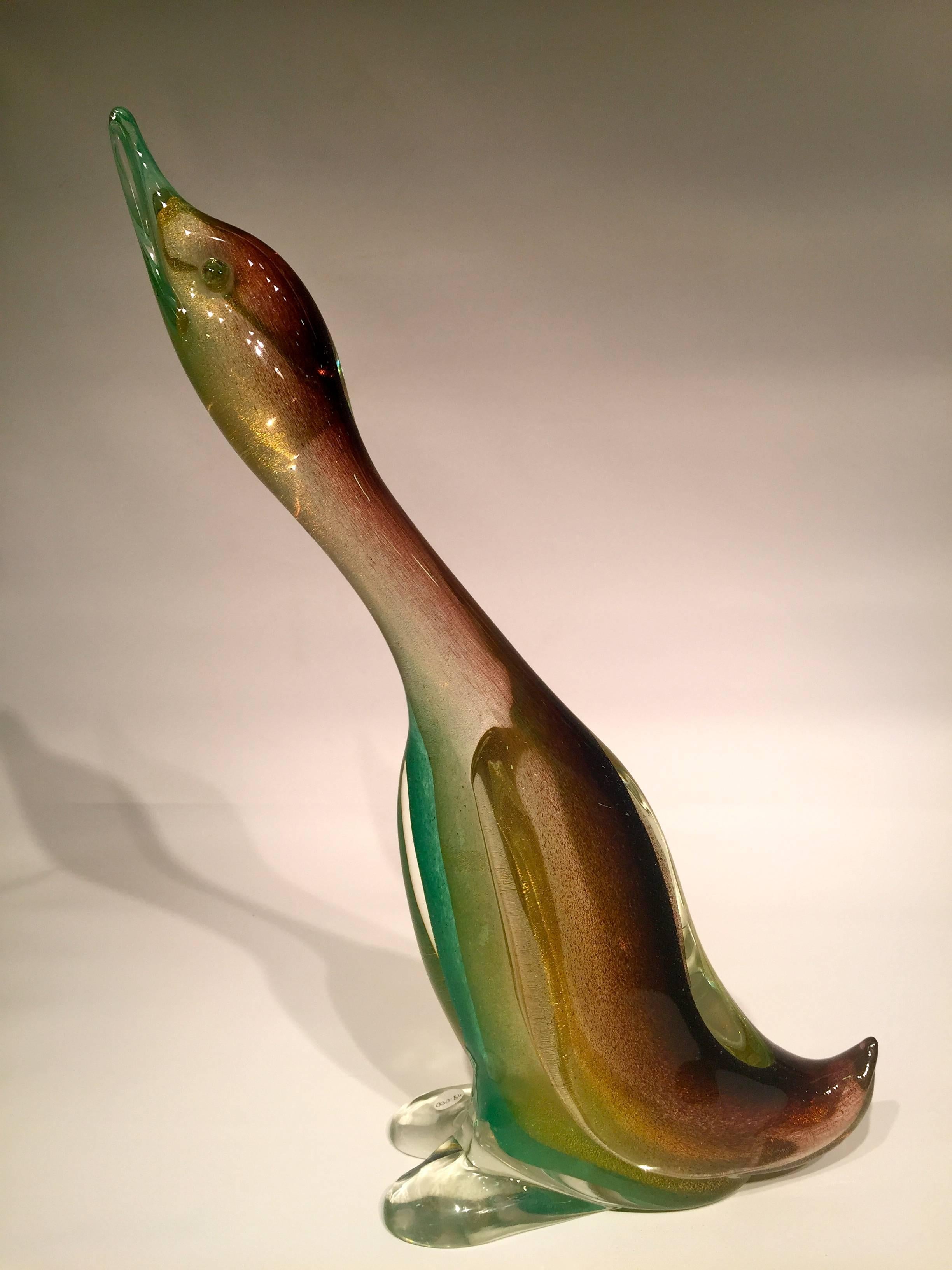 Italian Archimede Seguso 1950 Multi-Color Duck in Murano Glass 