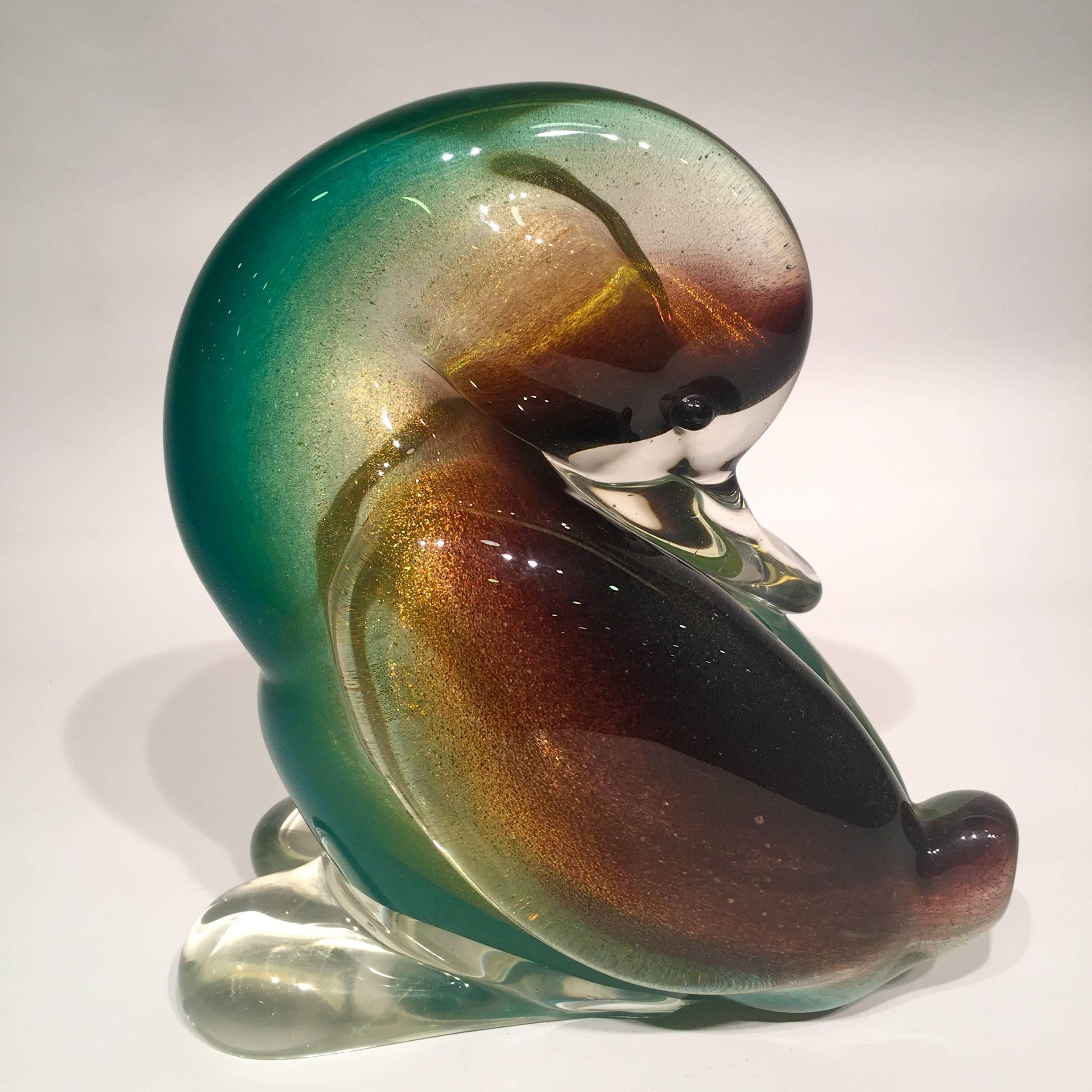 Appliqué Archimede Seguso 1950 Multi-Color Duck in Murano Glass 