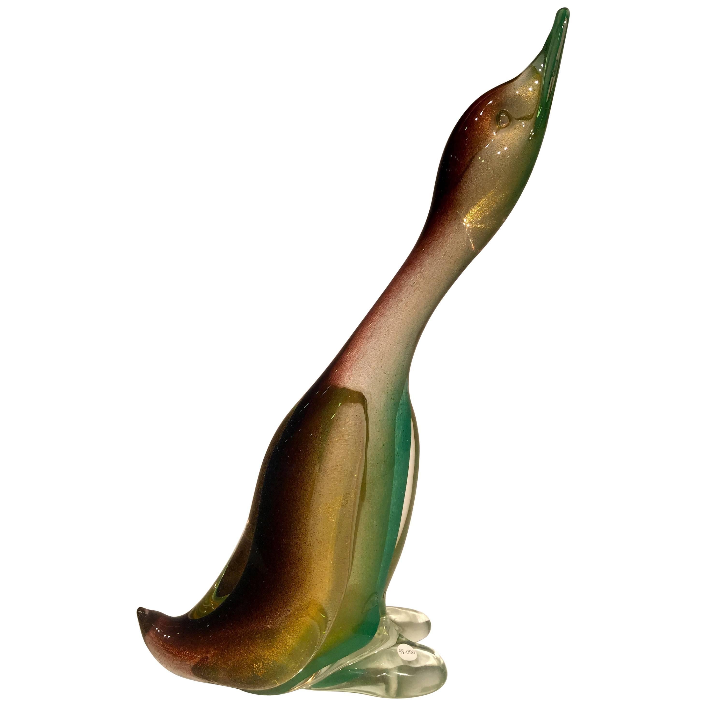 Archimede Seguso 1950 Multi-Color Duck in Murano Glass "Sfumatto Oro" For Sale