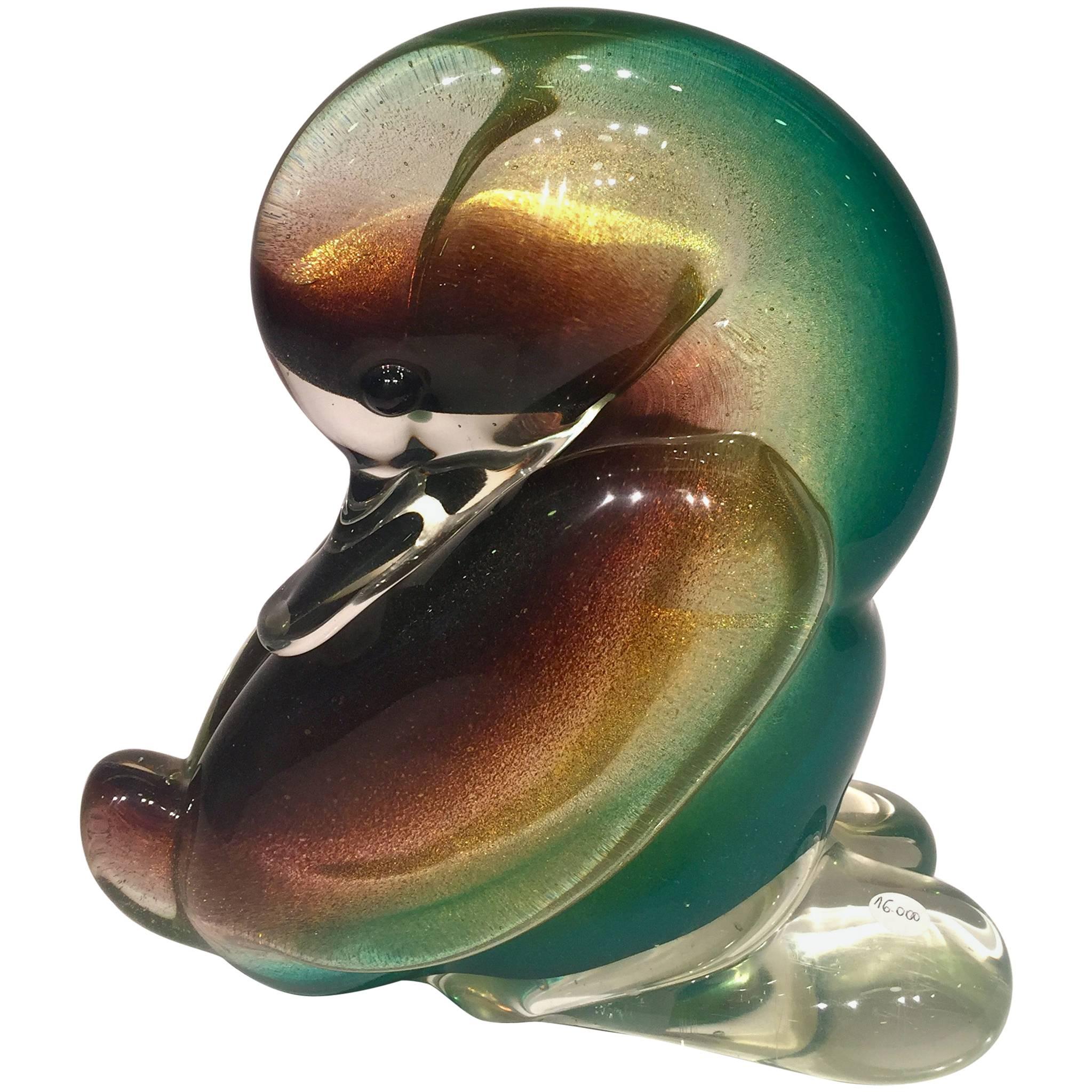 Archimede Seguso 1950 Multi-Color Duck in Murano Glass "Sfumatto oro" For Sale