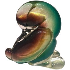 Vintage Archimede Seguso 1950 Multi-Color Duck in Murano Glass "Sfumatto oro"