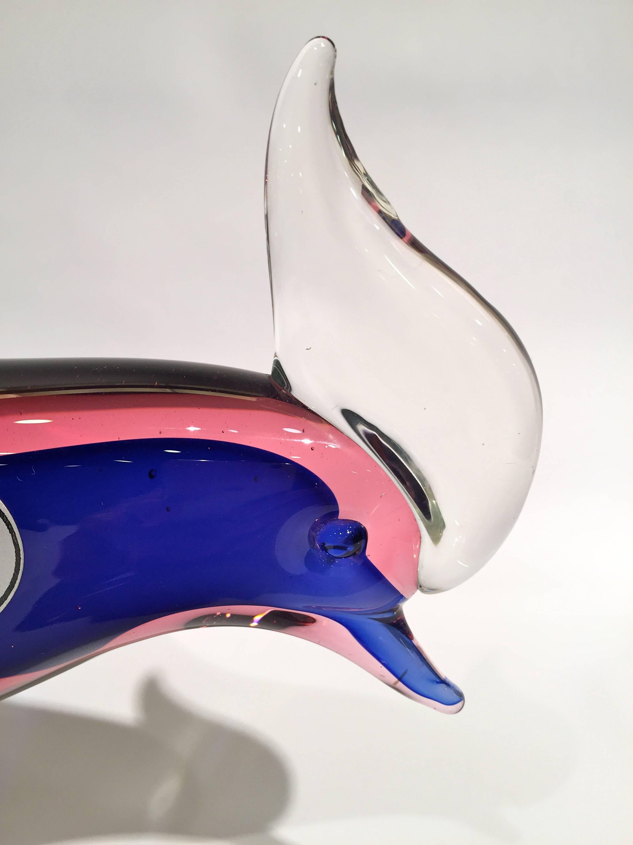 Archimede Seguso 1950 multi-color cock in Murano glass.
