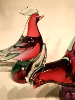 Archimede Seguso 1950 Pink and Blue Pair in Murano Glass