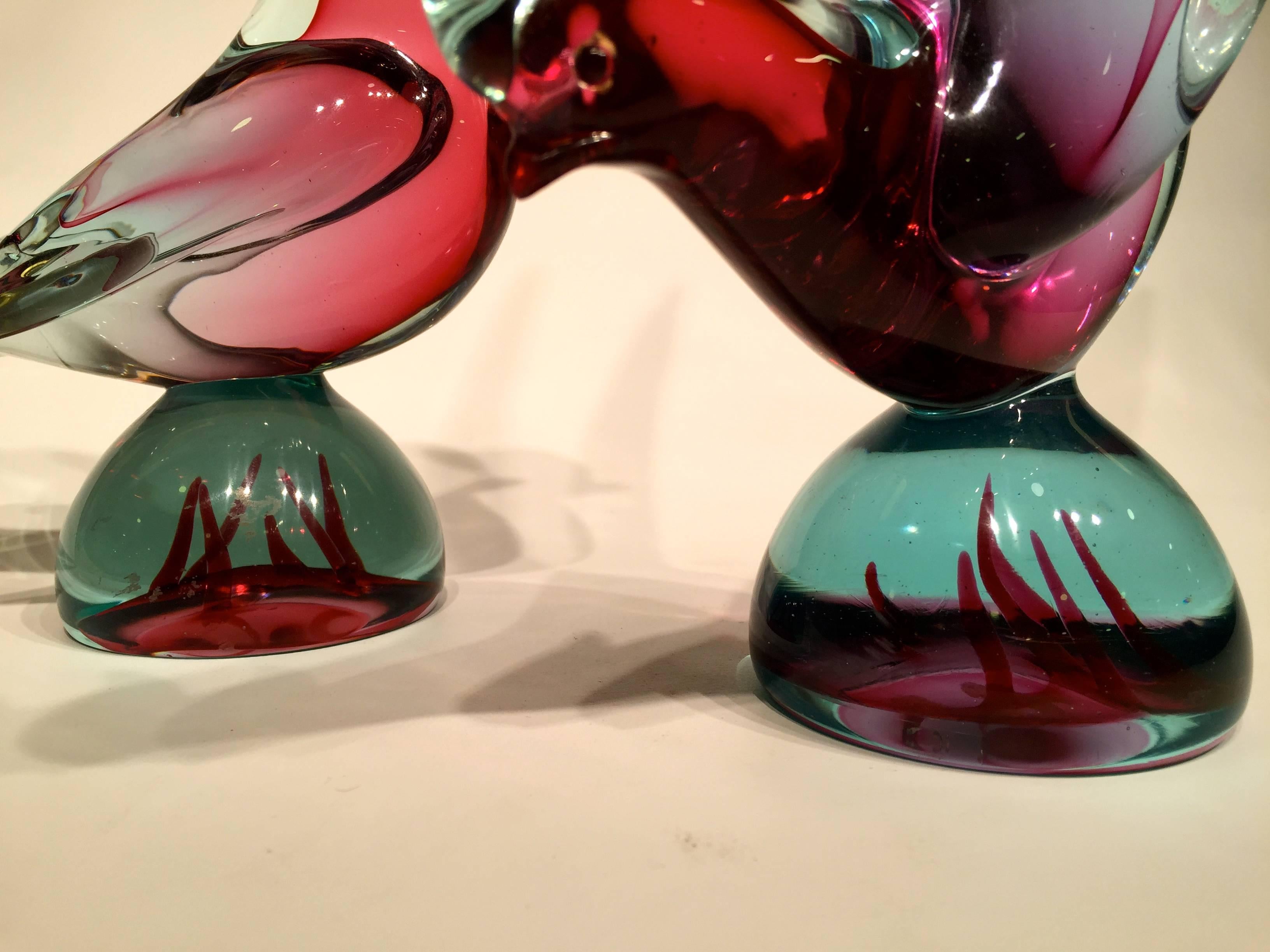 Mid-Century Modern Archimede Seguso 1950 Pink and Blue Pair in Murano Glass For Sale